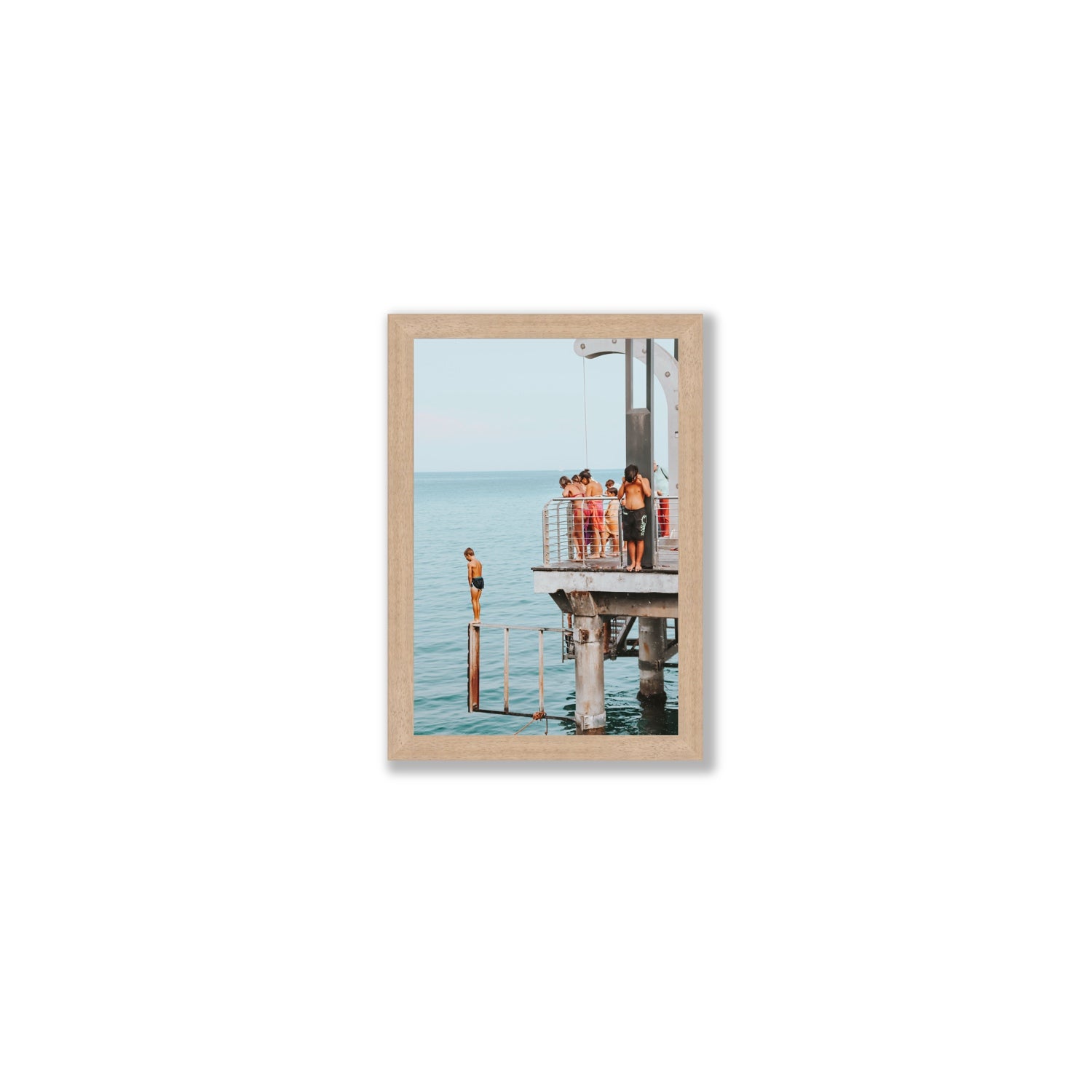 Golden Boy Alassio coastal decor wall art Small full-bleed fine art print in natural oak frame
