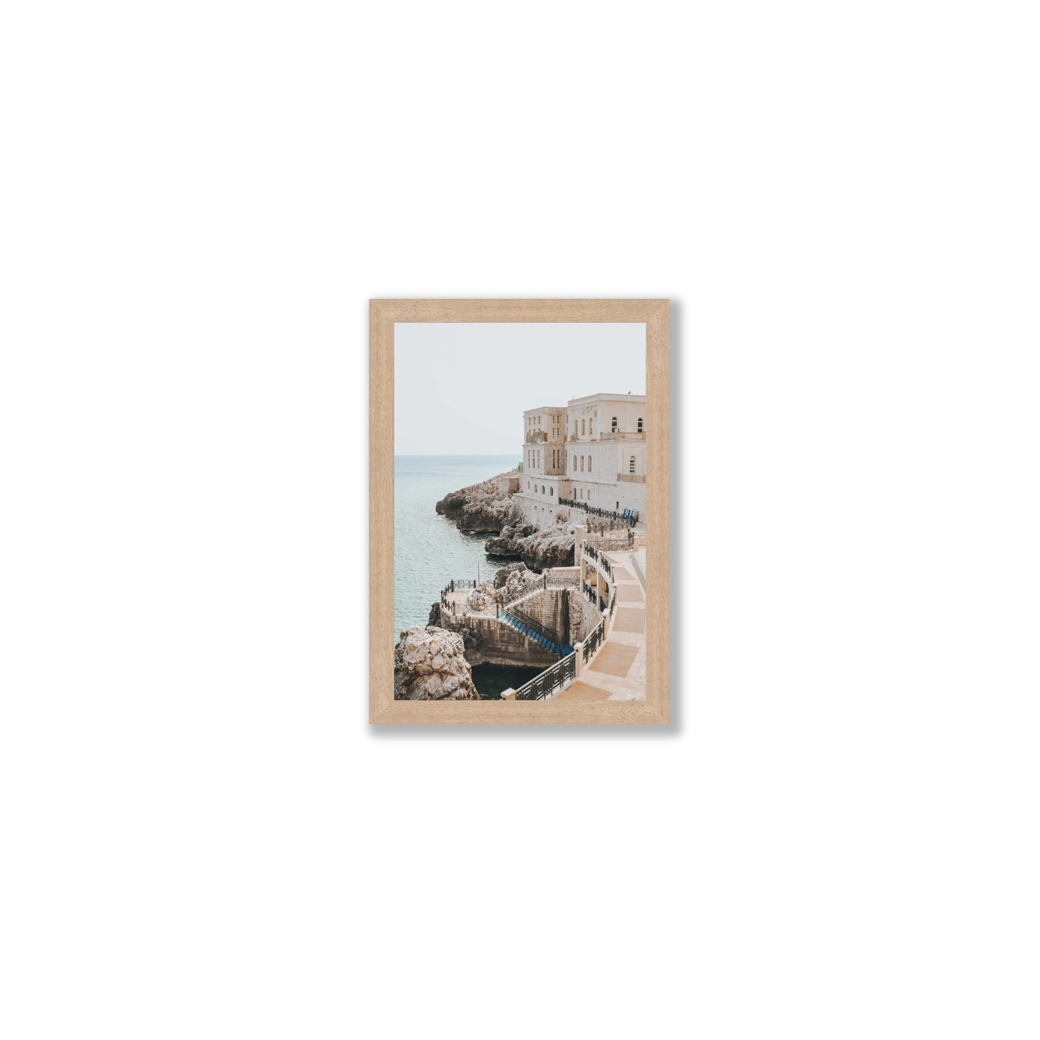 Santa Cesarea Puglia Italian coastal wall art Small full-bleed fine art print in natural oak frame