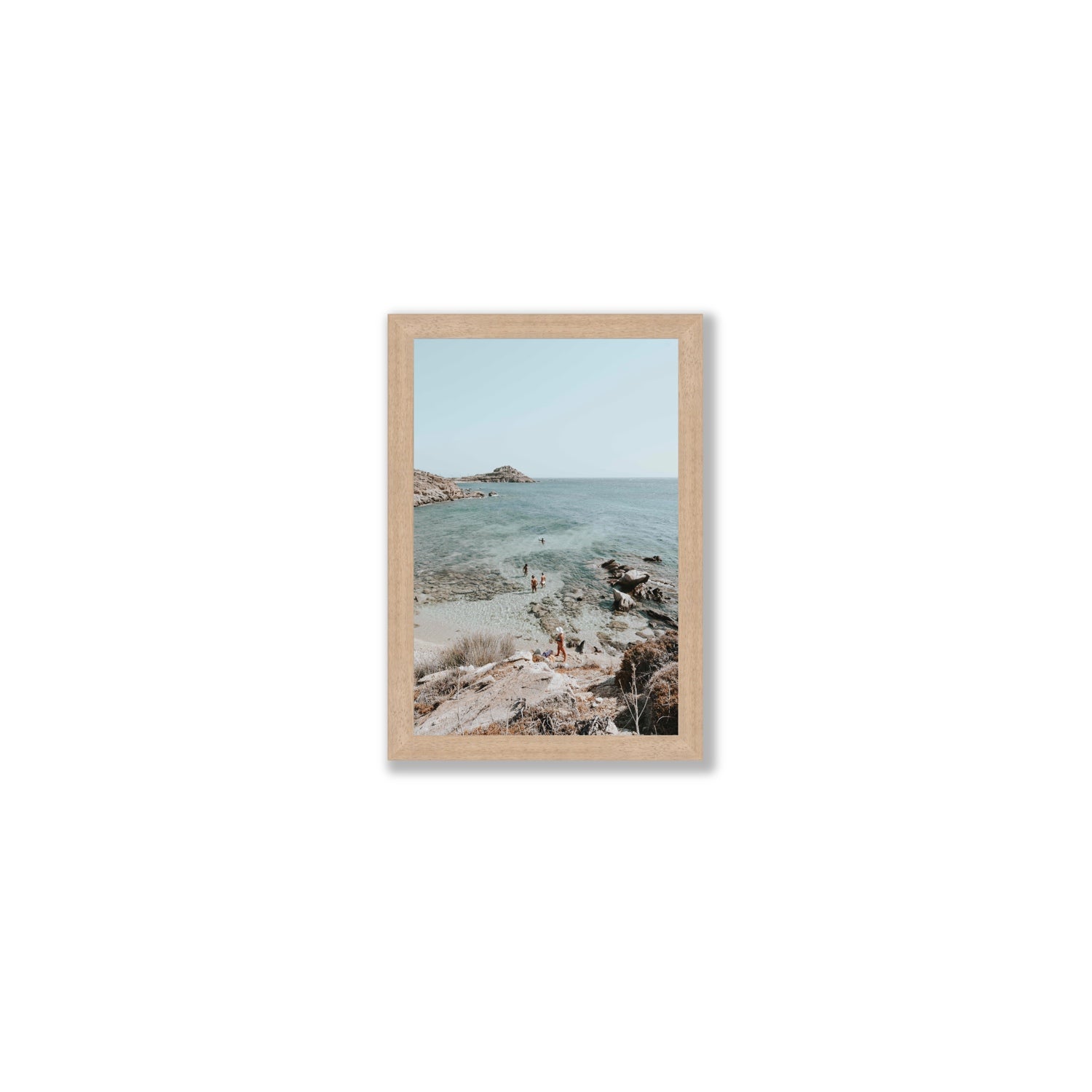 Explorers Mykonos Greek island wall art Small full-bleed fine art print in natural oak frame