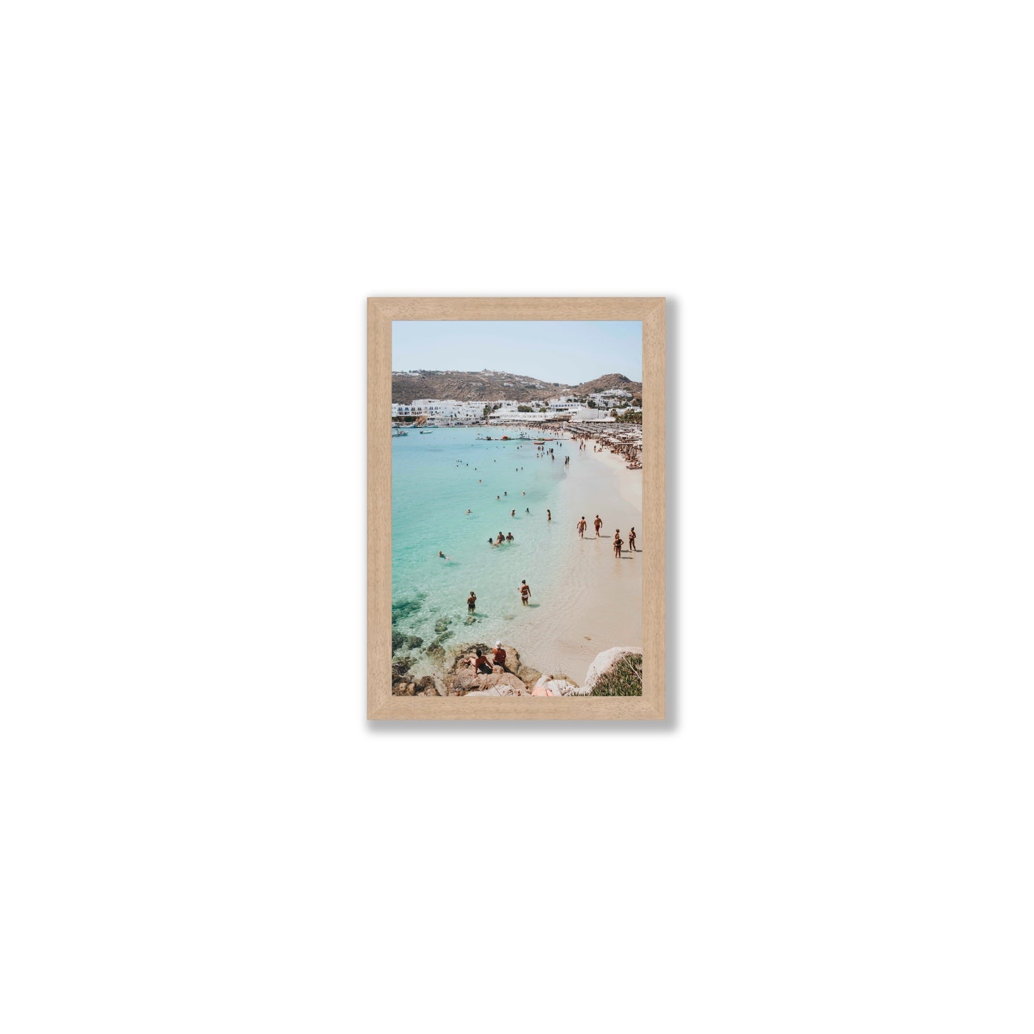 Breathe In The Salty Air Mykonos Greek island wall art Small full-bleed fine art print in natural oak frame