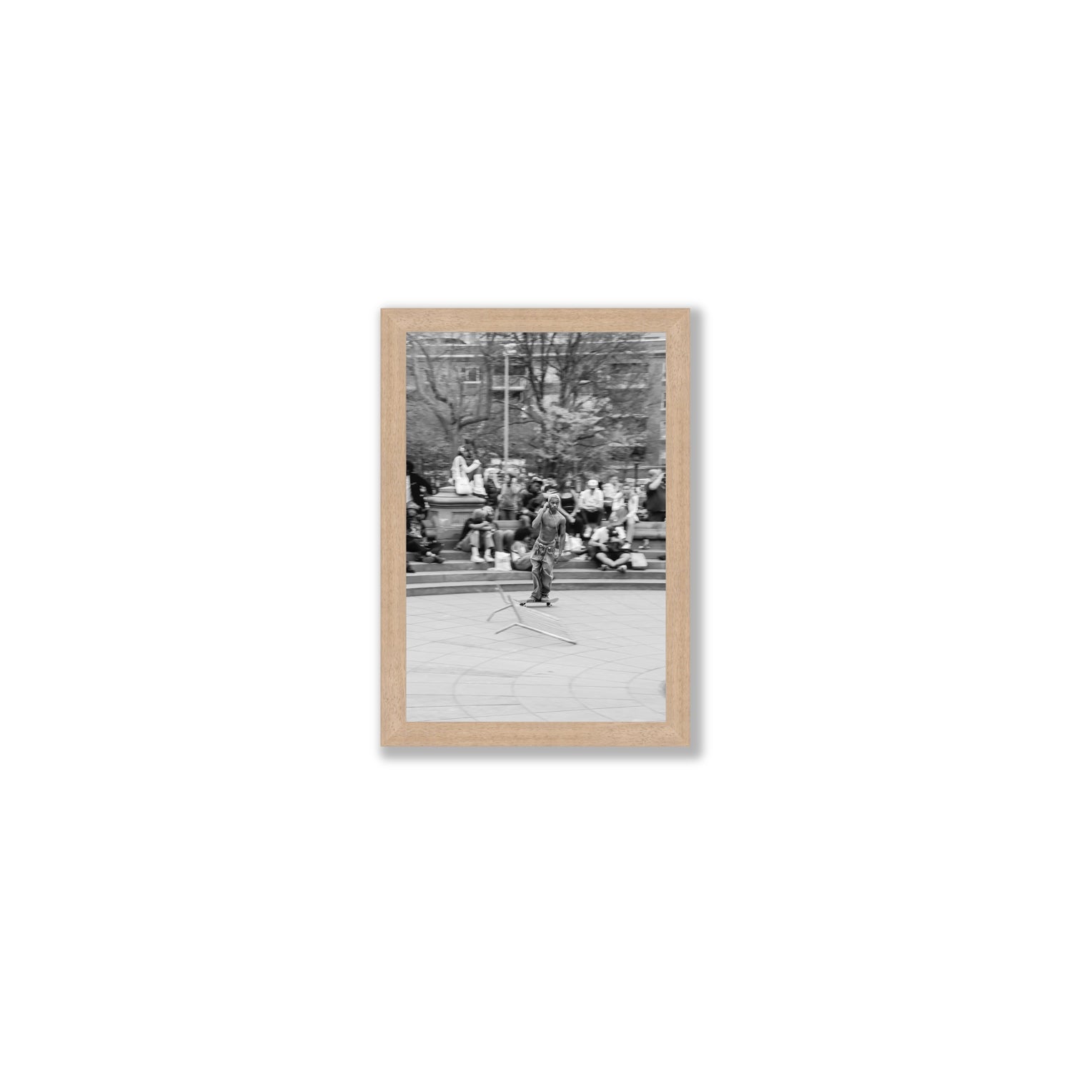 Skate Park Serenade New York NYC Black & White wall art Small full-bleed fine art print in natural oak frame