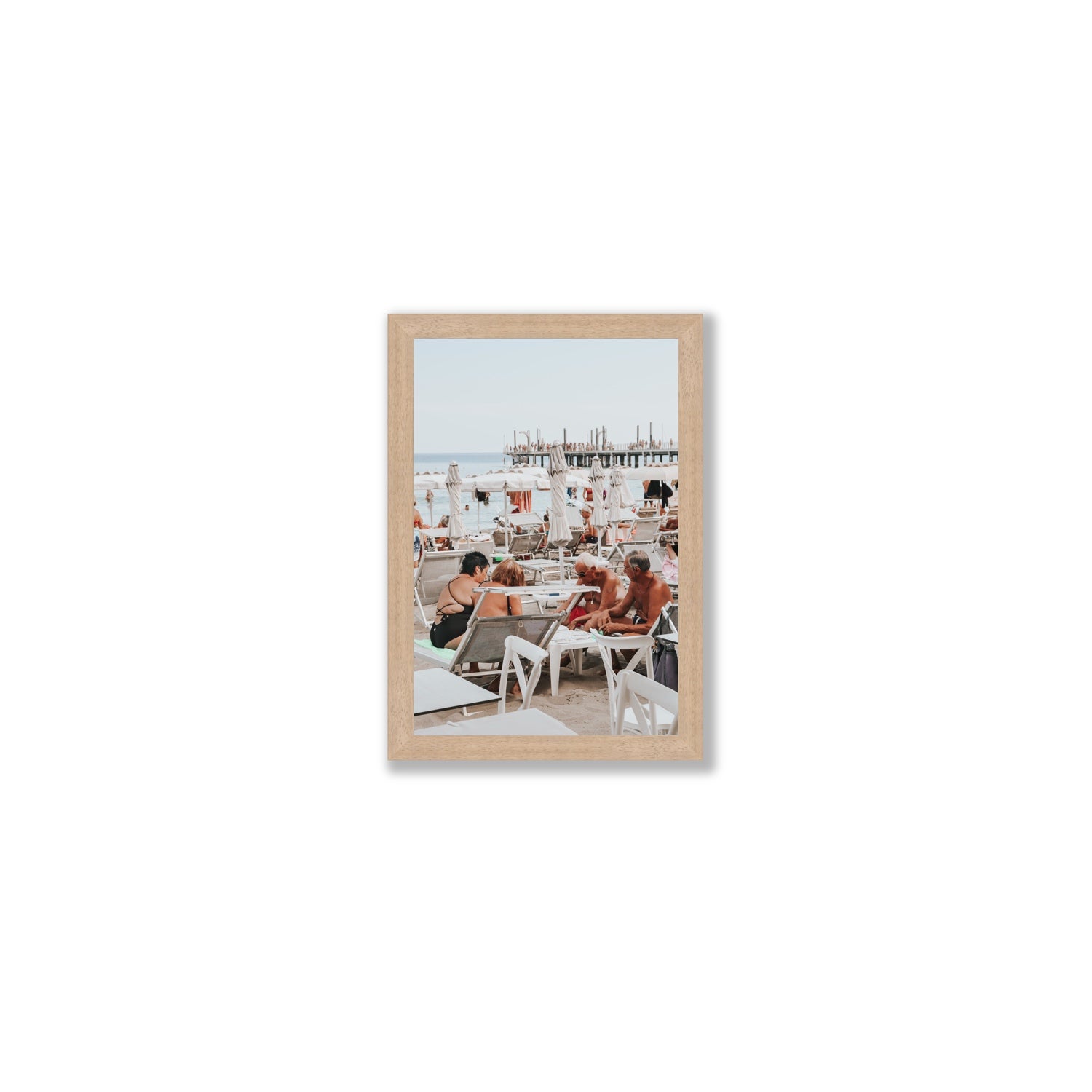 Salted Shuffle fine art print, Alassio, Italy, people and locals artwork, Small, Natural Oak Frame · Full Bleed, Fine Art Print