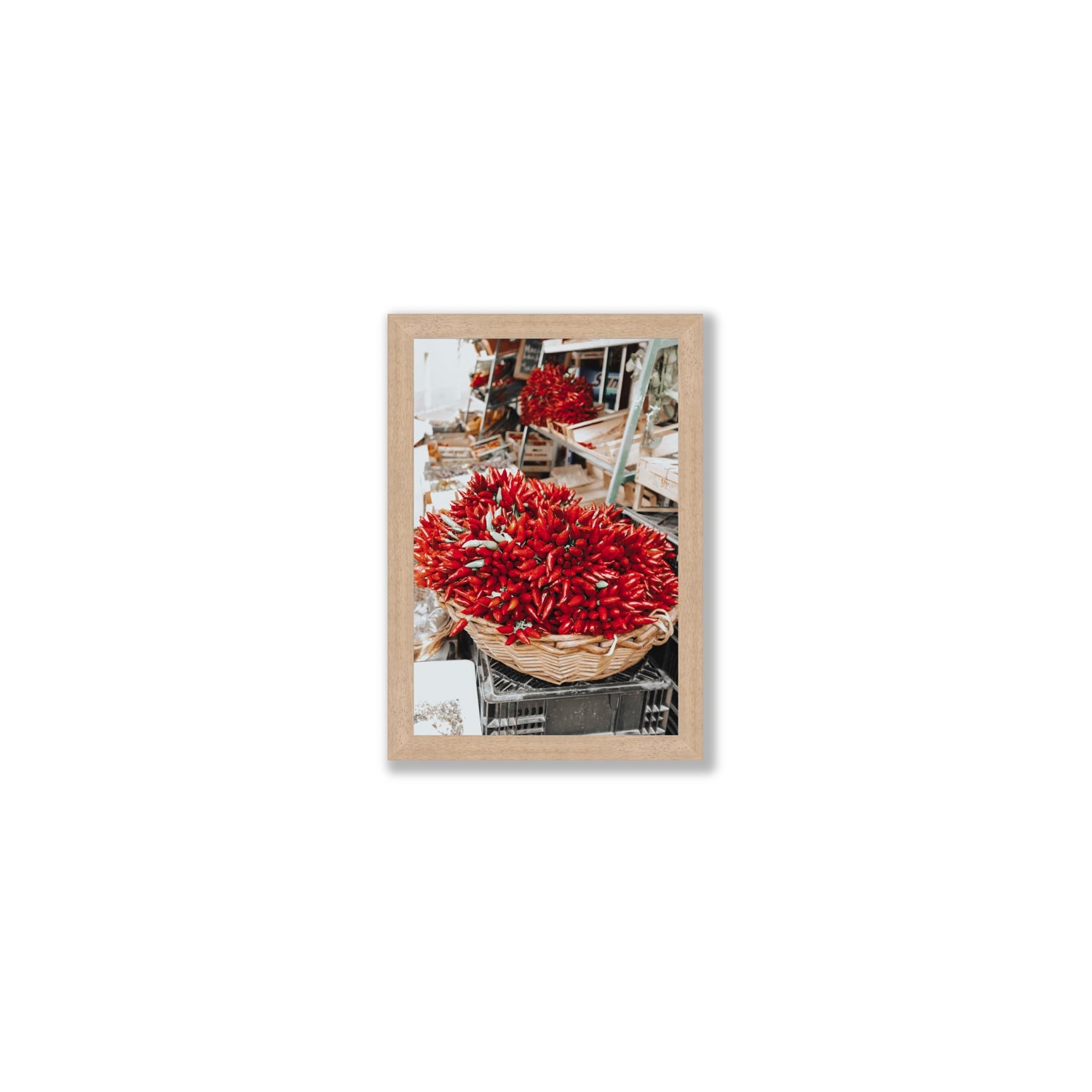 Spicy Bunch Puglia Italian wall art Small full-bleed fine art print in natural oak frame