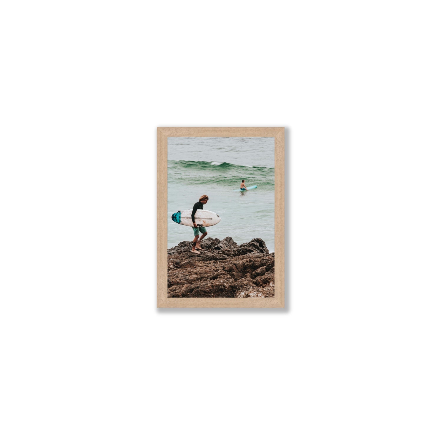 Not All Who Wander Are Lost Byron Bay Surf wall art Small full-bleed fine art print in natural oak frame