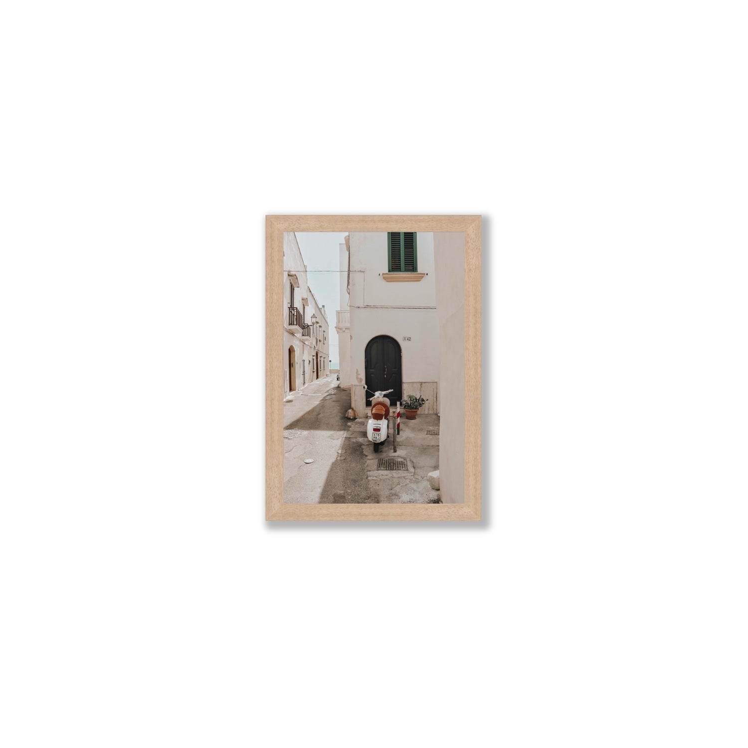 La Casa 42 Puglia Gallipoli Italian wall art Small full-bleed fine art print in natural oak frame