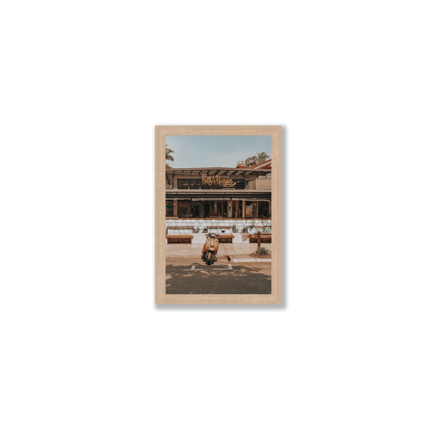 Noosa Nostalgia fine art print, Noosa, Australia, coastal scenes artwork, Small, Natural Oak Frame · Full Bleed, Fine Art Print