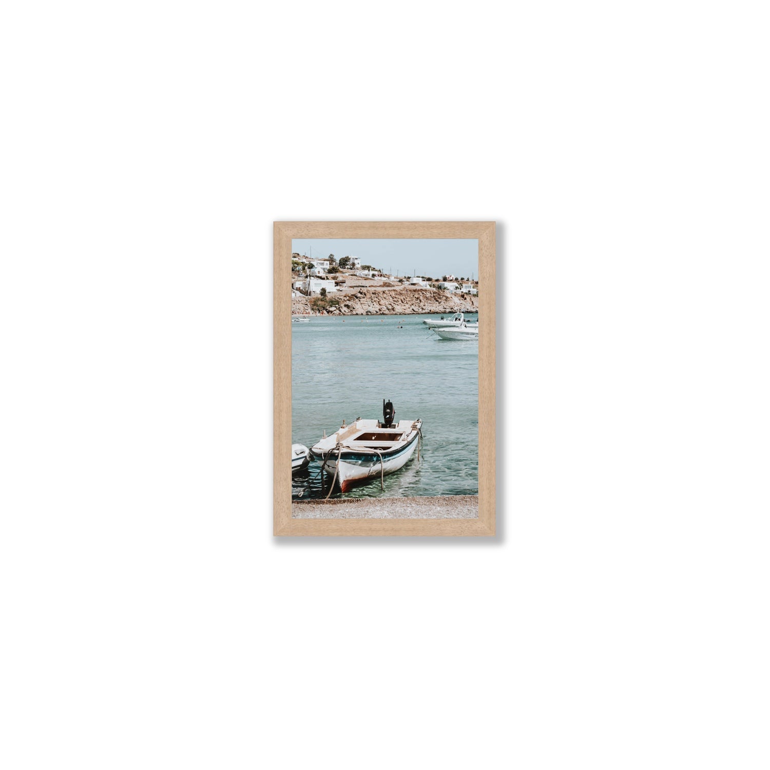 Classic Wheels Mykonos Greek island wall art Small full-bleed fine art print in natural oak frame
