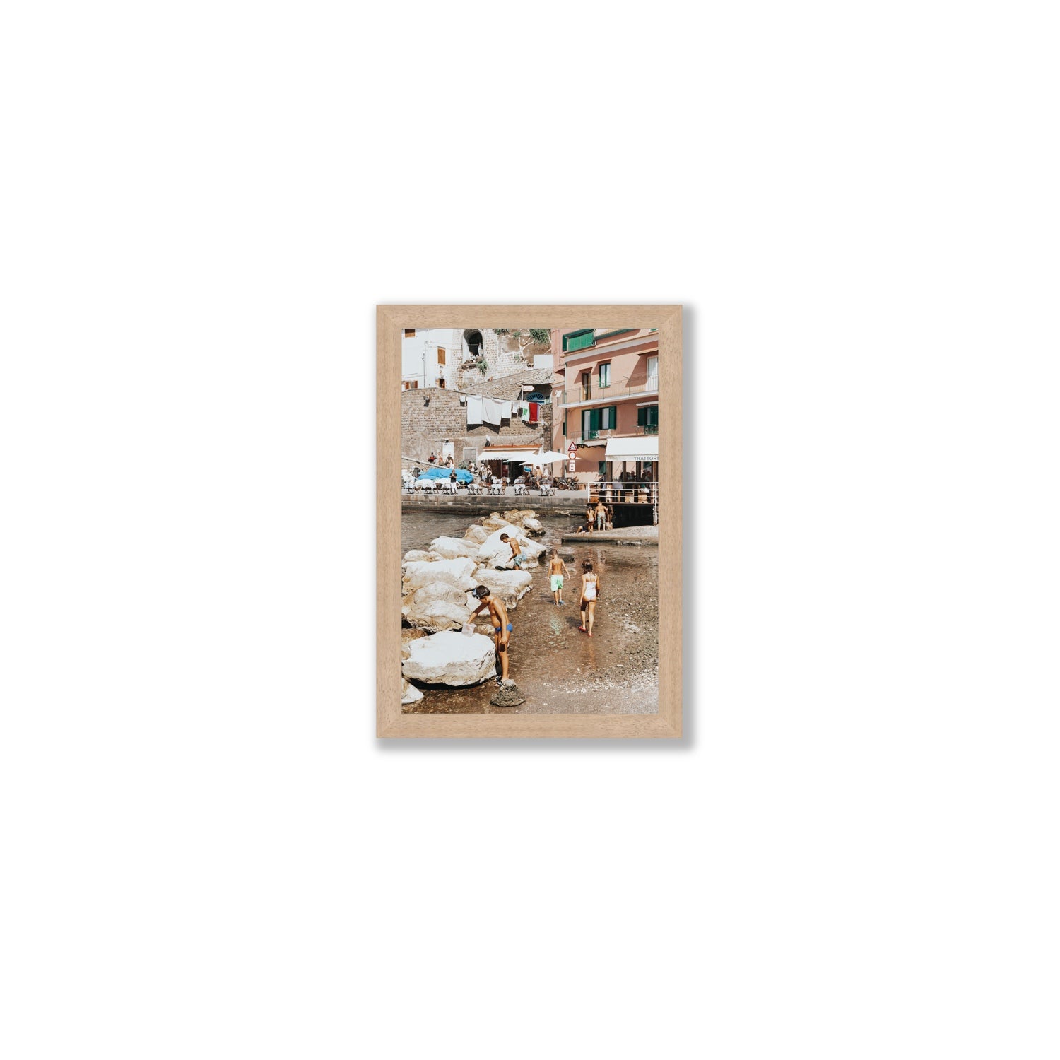 The Beachcombers Sorrento beach coastal wall art Small full-bleed fine art print in natural oak frame