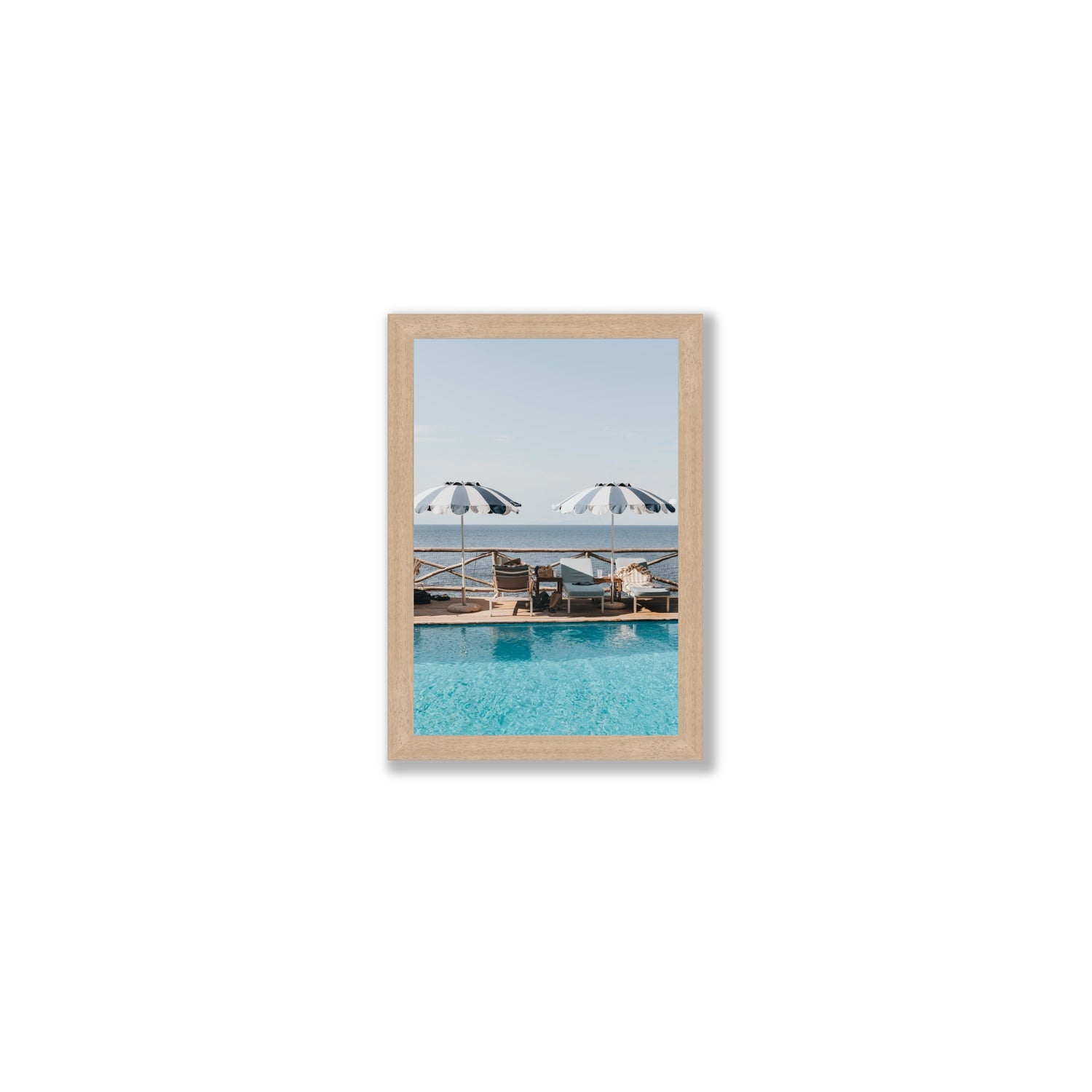 Beach Retreat fine art print, Ischia, Italy, european beach clubs artwork, Small, Natural Oak Frame · Full Bleed, Fine Art Print