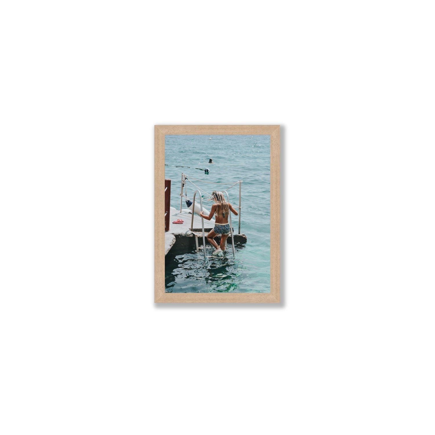 Little Mermaid Capri Mediterranean wall art Small full-bleed fine art print in natural oak frame