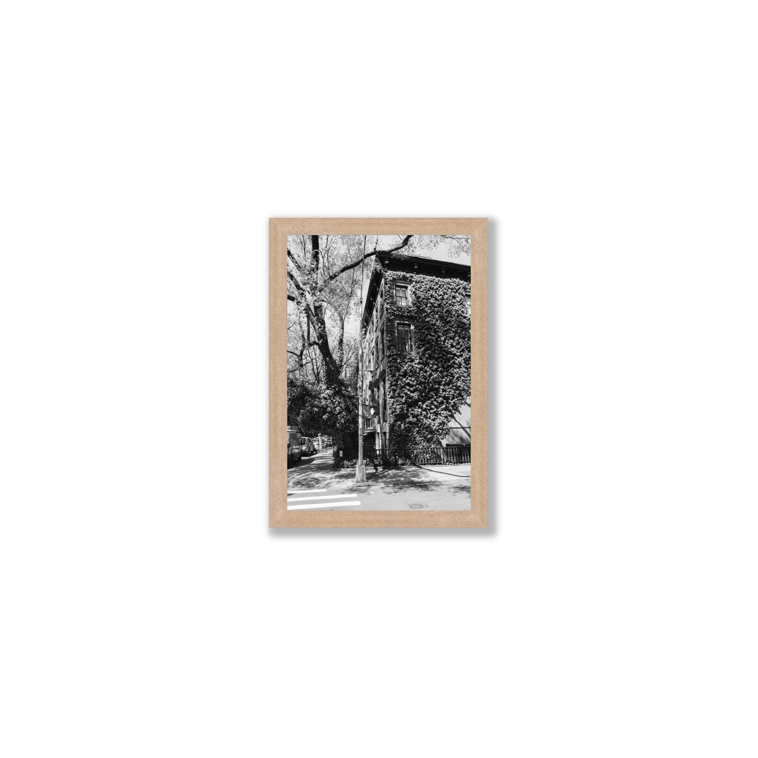 Vertical Garden New York NYC Black & White wall art Small full-bleed fine art print in natural oak frame