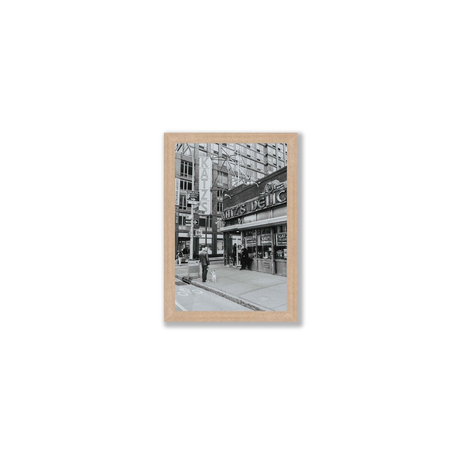 Graphite Gotham New York NYC Black & White wall art Small full-bleed fine art print in natural oak frame