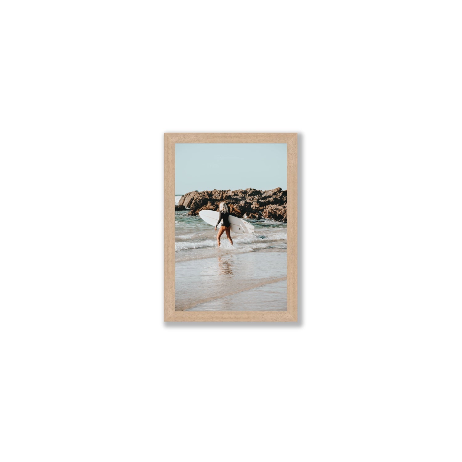 Bethany Byron Bay Surf coastal decor wall art Small full-bleed fine art print in natural oak frame