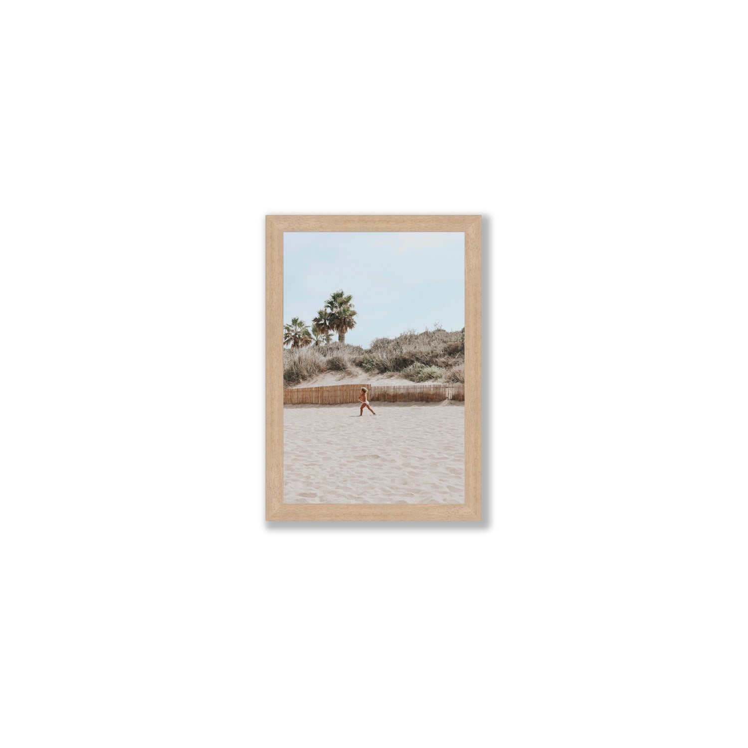 Joyful Sprint Puglia beach coastal fine art print Small full-bleed fine art print in natural oak frame