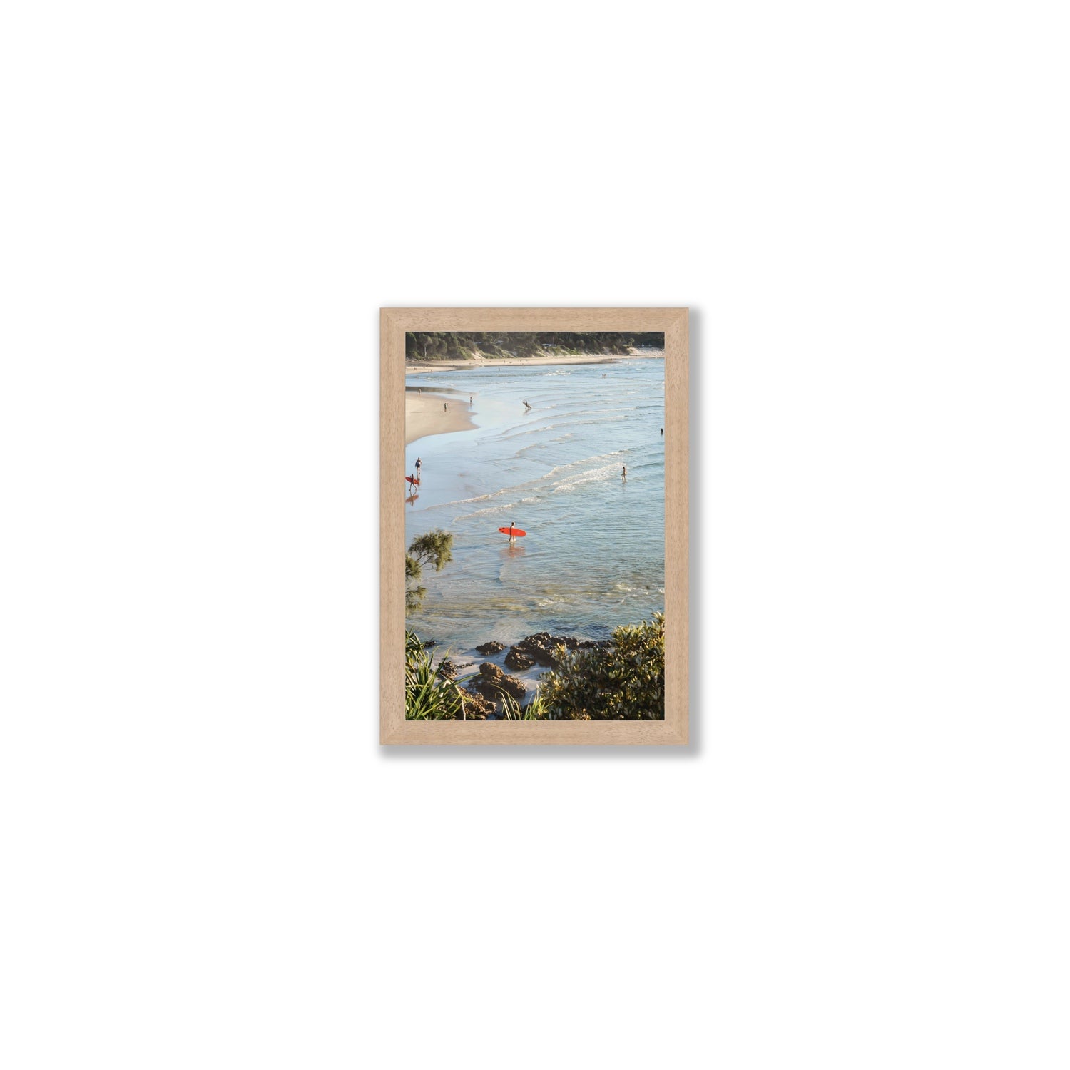 Seclusion Byron Bay Surf coastal wall art Small full-bleed fine art print in natural oak frame