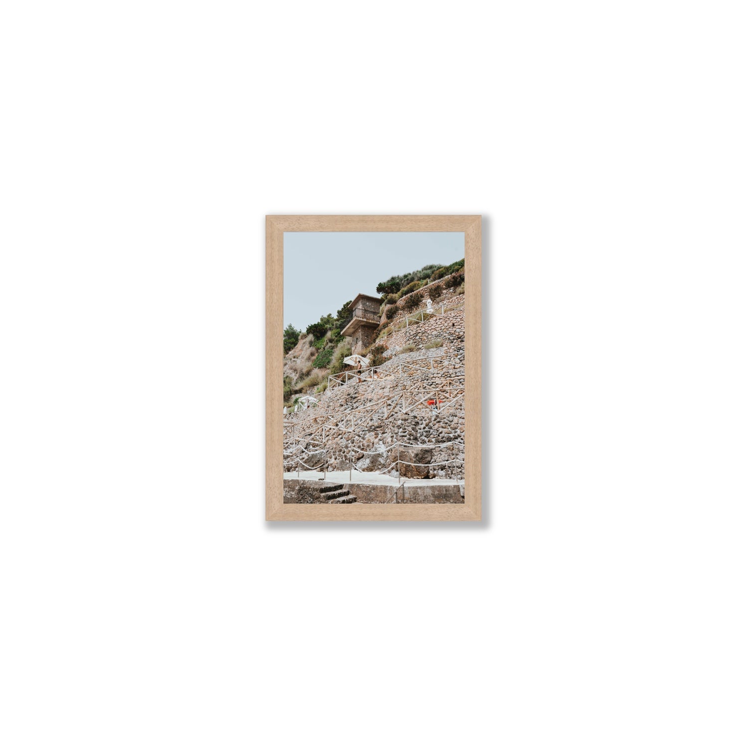 Solitude by the Sea Tuscany coastal Italian wall art Small full-bleed fine art print in natural oak frame