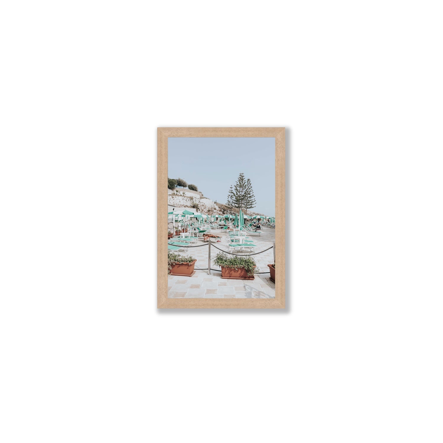Siesta on The Terrace Puglia coastal wall art Small full-bleed fine art print in natural oak frame