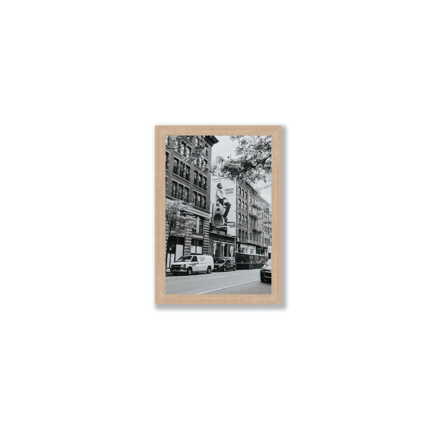 Forever Classic New York NYC Black & White wall art Small full-bleed fine art print in natural oak frame