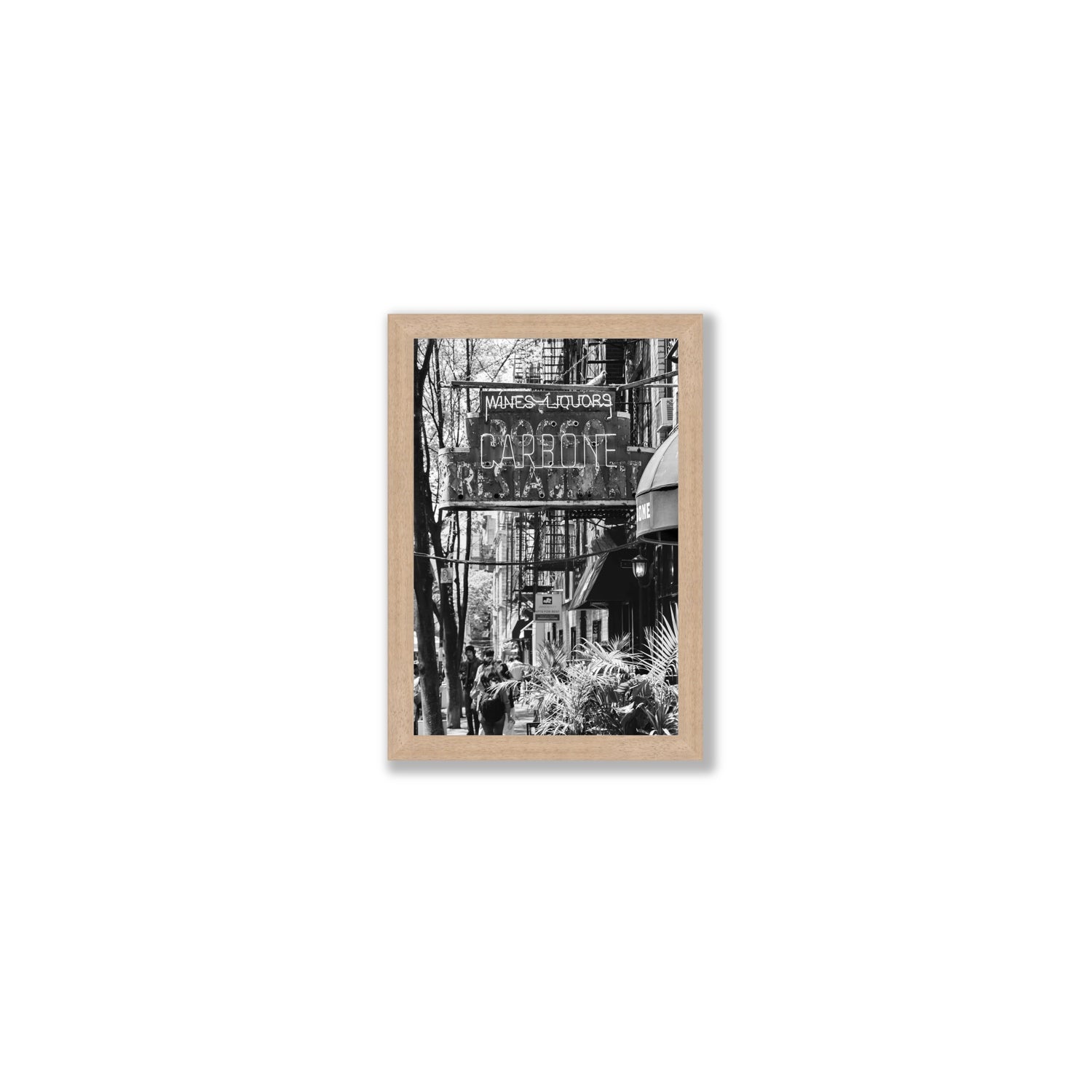Paparazzi To Pasta New York NYC Black & White wall art Small full-bleed fine art print in natural oak frame