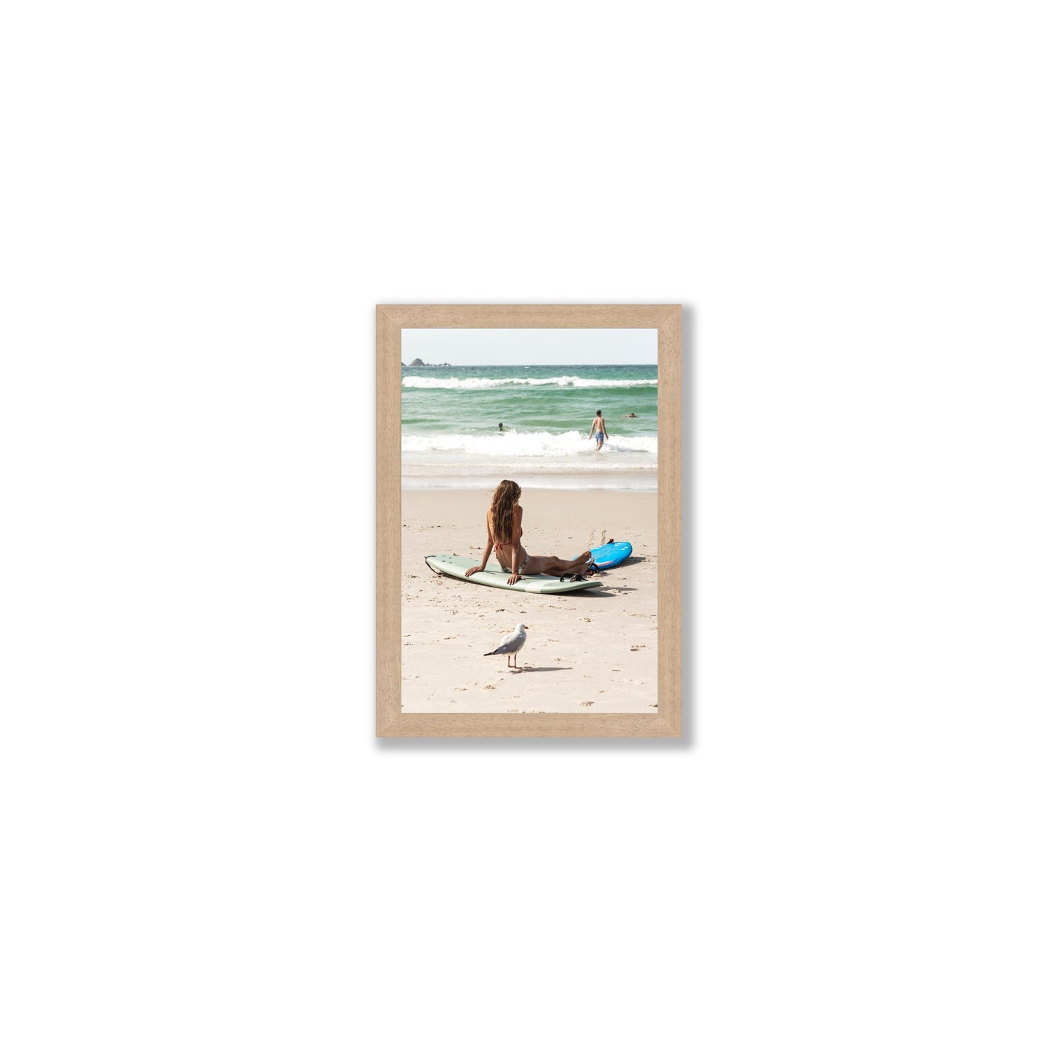 Carissa Byron Bay Surf coastal wall art Small full-bleed fine art print in natural oak frame