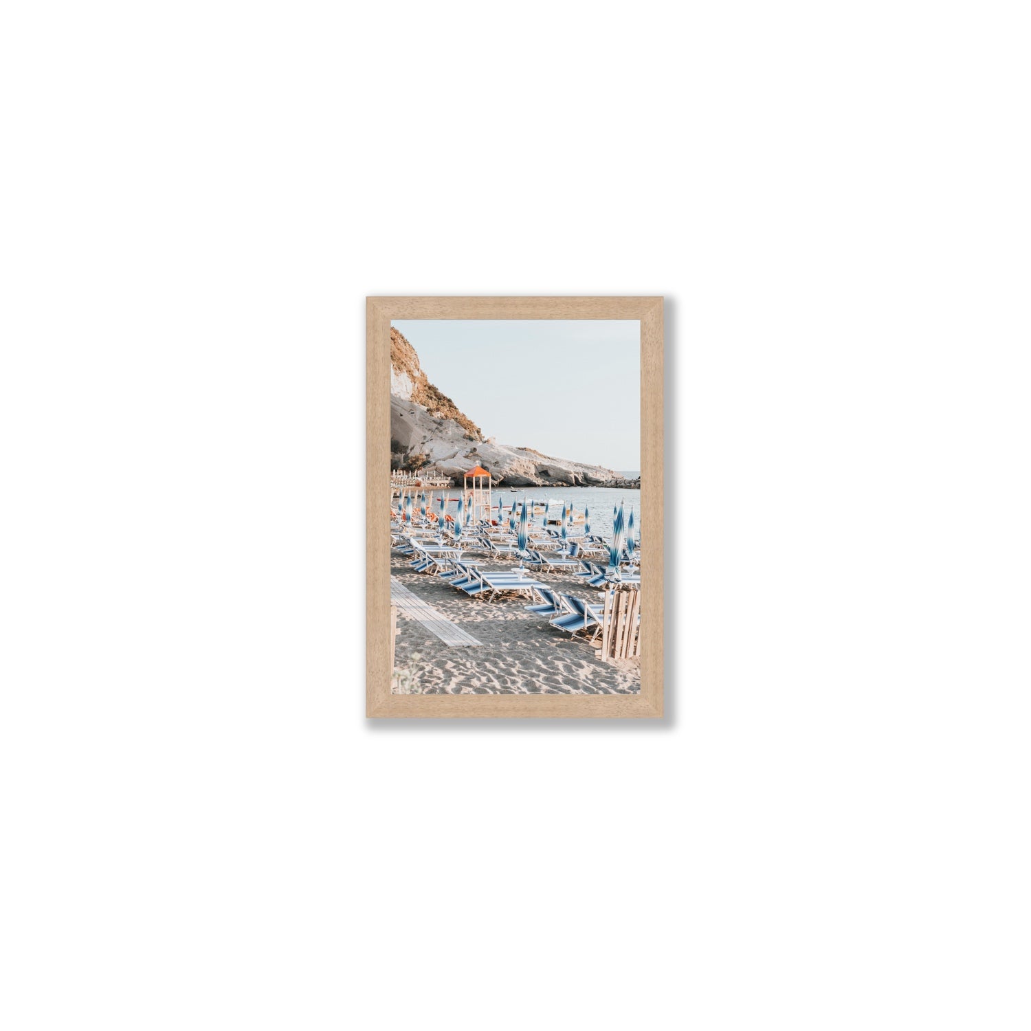 The Golden Hour Ischia Italian coastal wall art Small full-bleed fine art print in natural oak frame