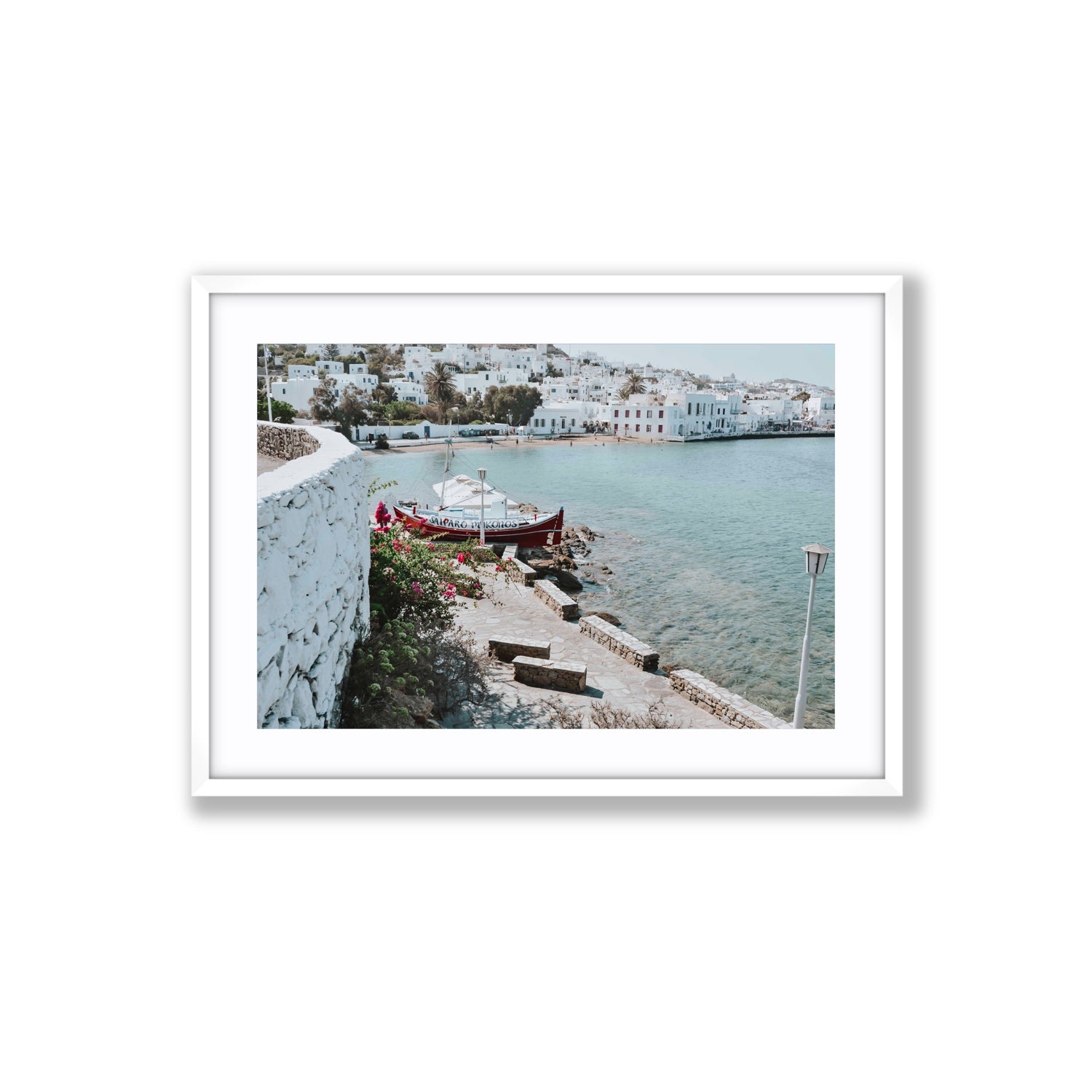 Harika Mykonos Greek island wall art Large fine art print in white frame with matboard