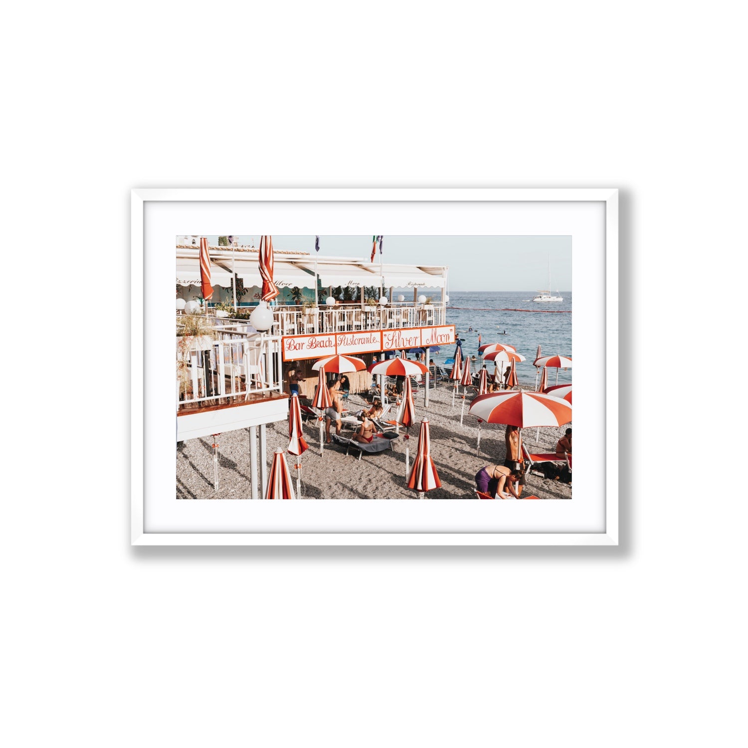Silver Moon Amalfi Mediterranean wall art Large fine art print in white frame with matboard