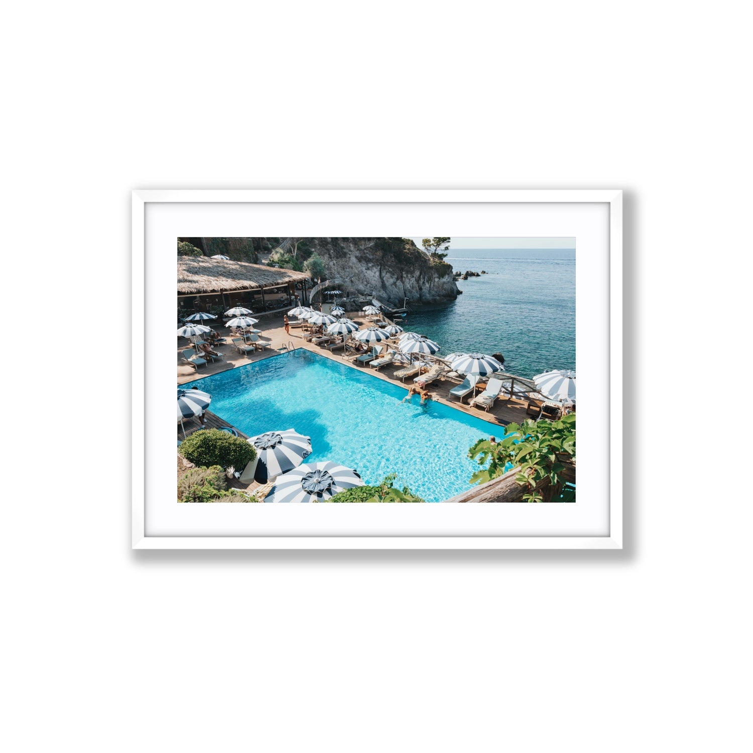 Oceanview Ischia Italian coastal wall art Large fine art print in white frame with matboard