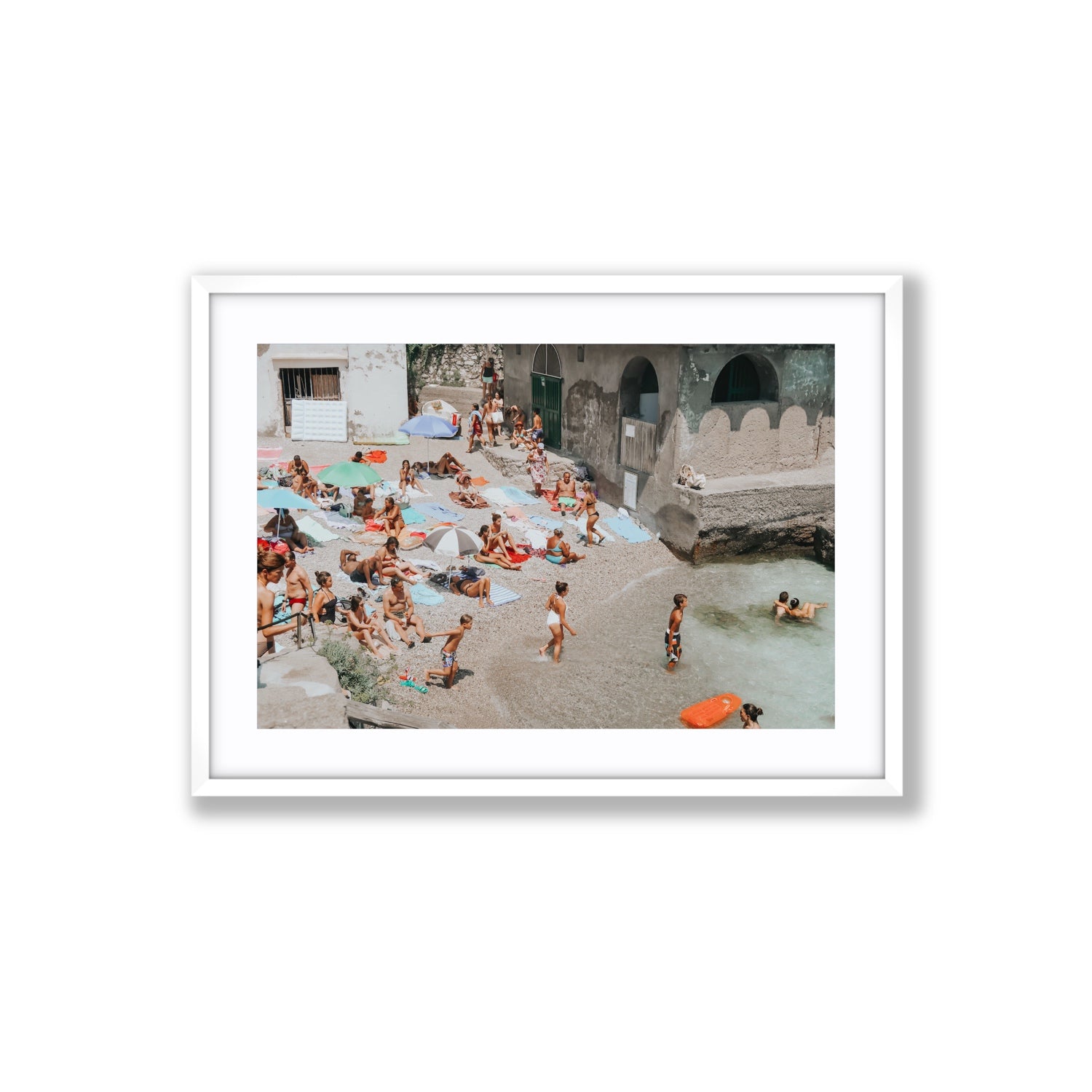 Heatwave Capri beach coastal wall art Large fine art print in white frame with matboard