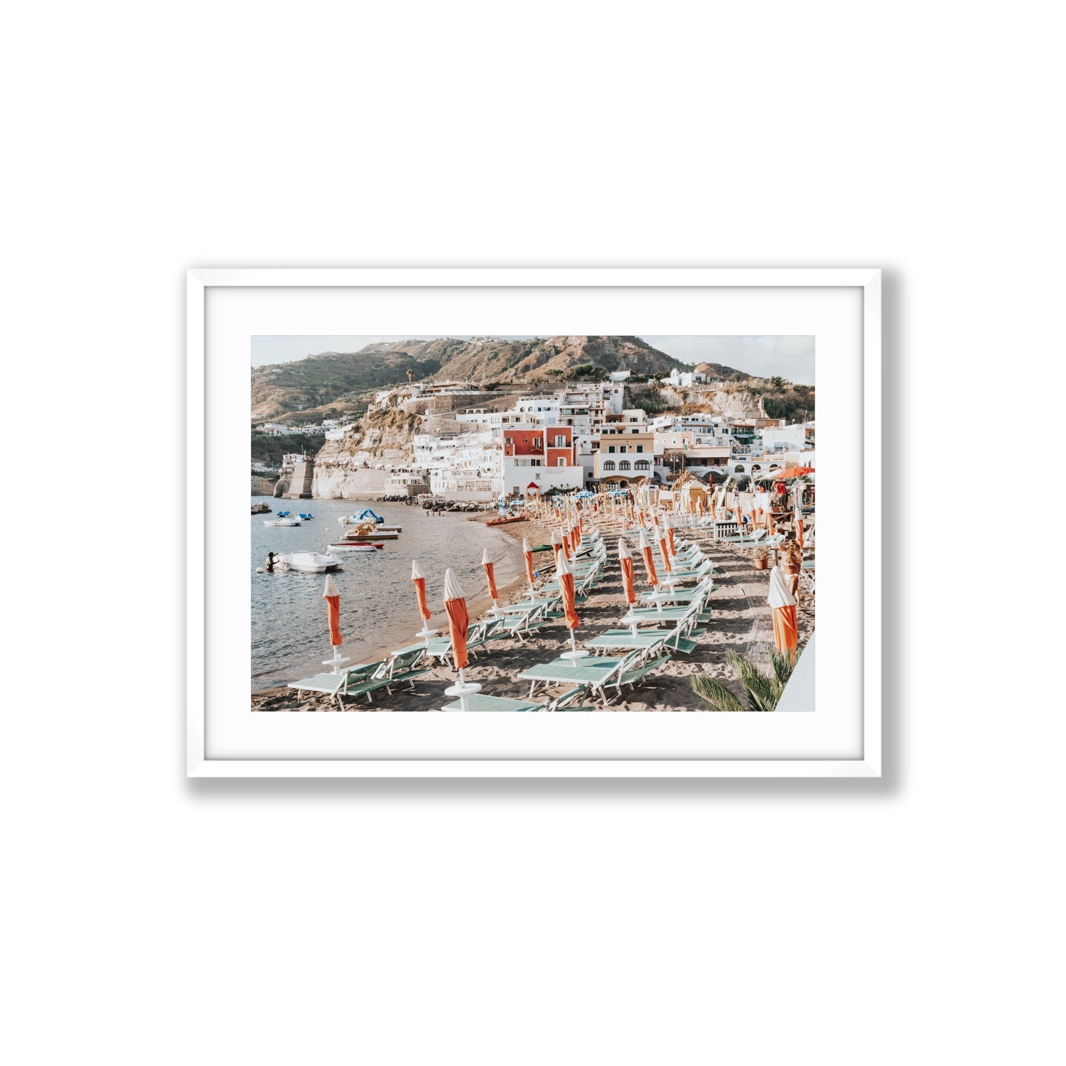 Sole Estivo Ischia Italian coastal wall art Large fine art print in white frame with matboard