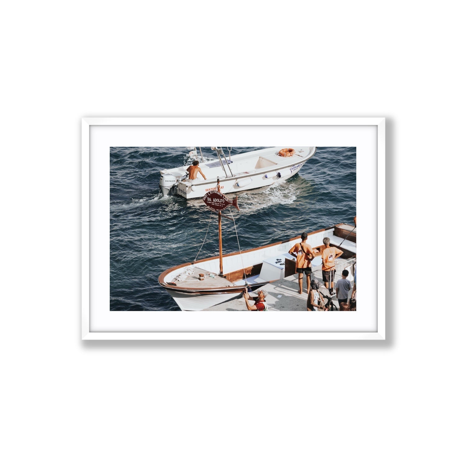 Water Taxi Positano wall art Large fine art print in white frame with matboard