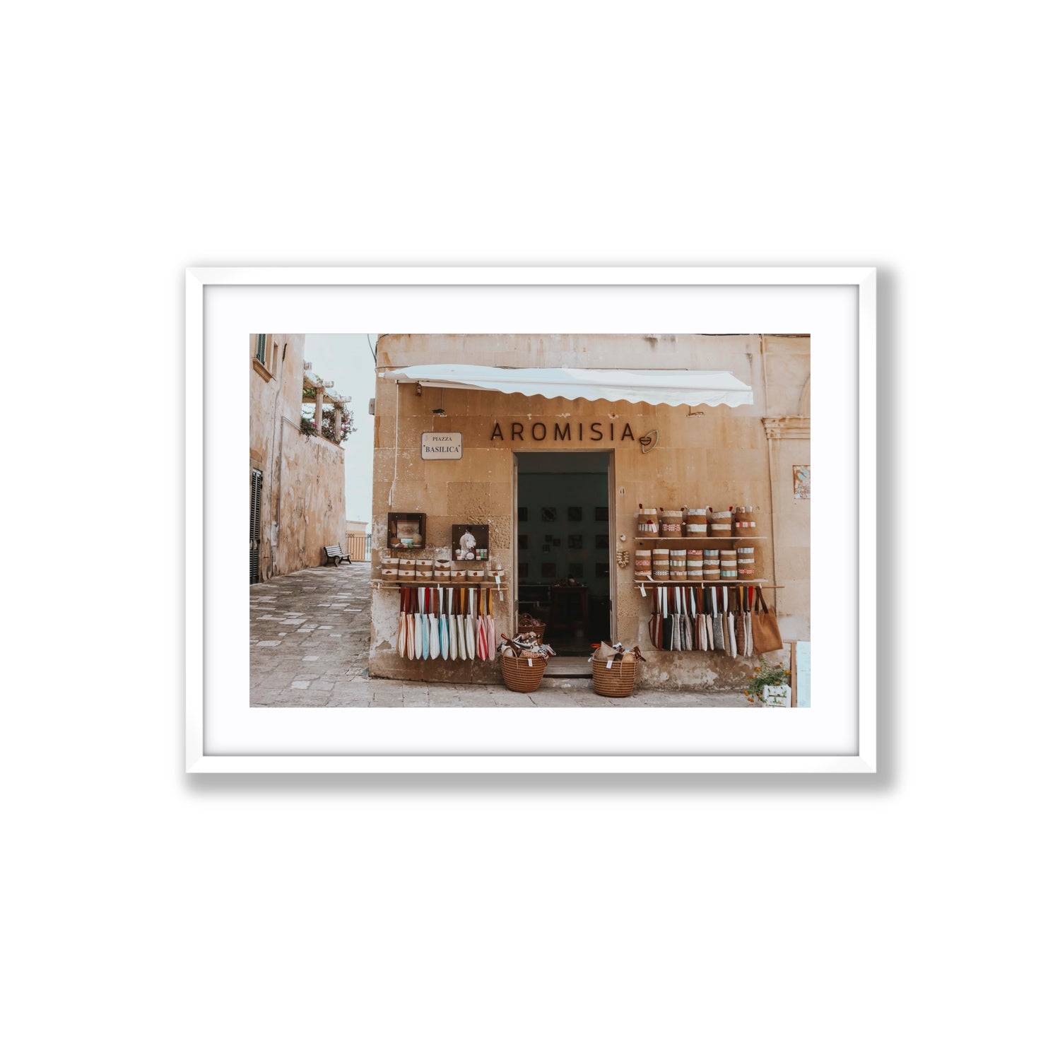 Aromisia Puglia Otranto Italian wall art Large fine art print in white frame with matboard