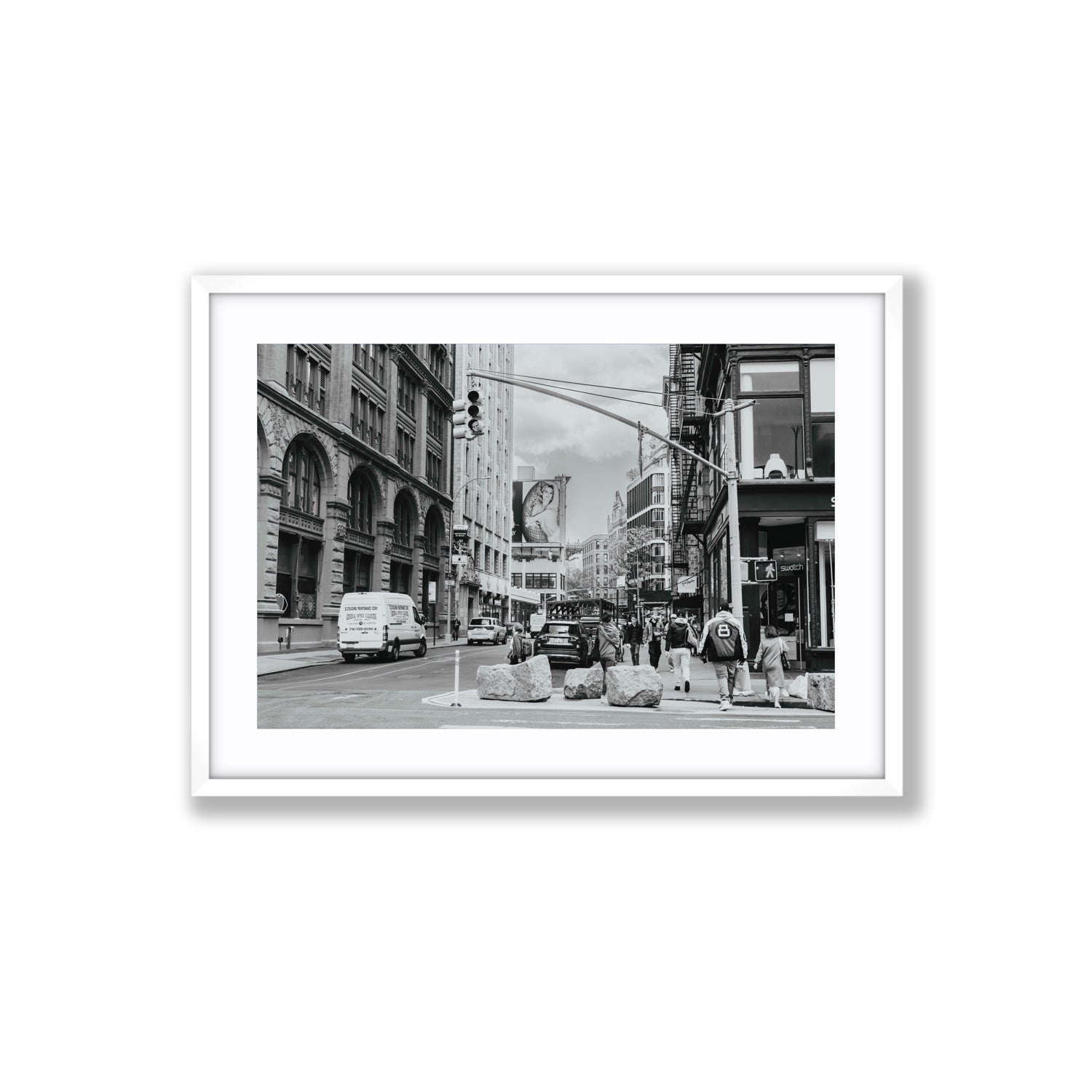 Inkwell Metropolis New York NYC Black & White wall art Large fine art print in white frame with matboard