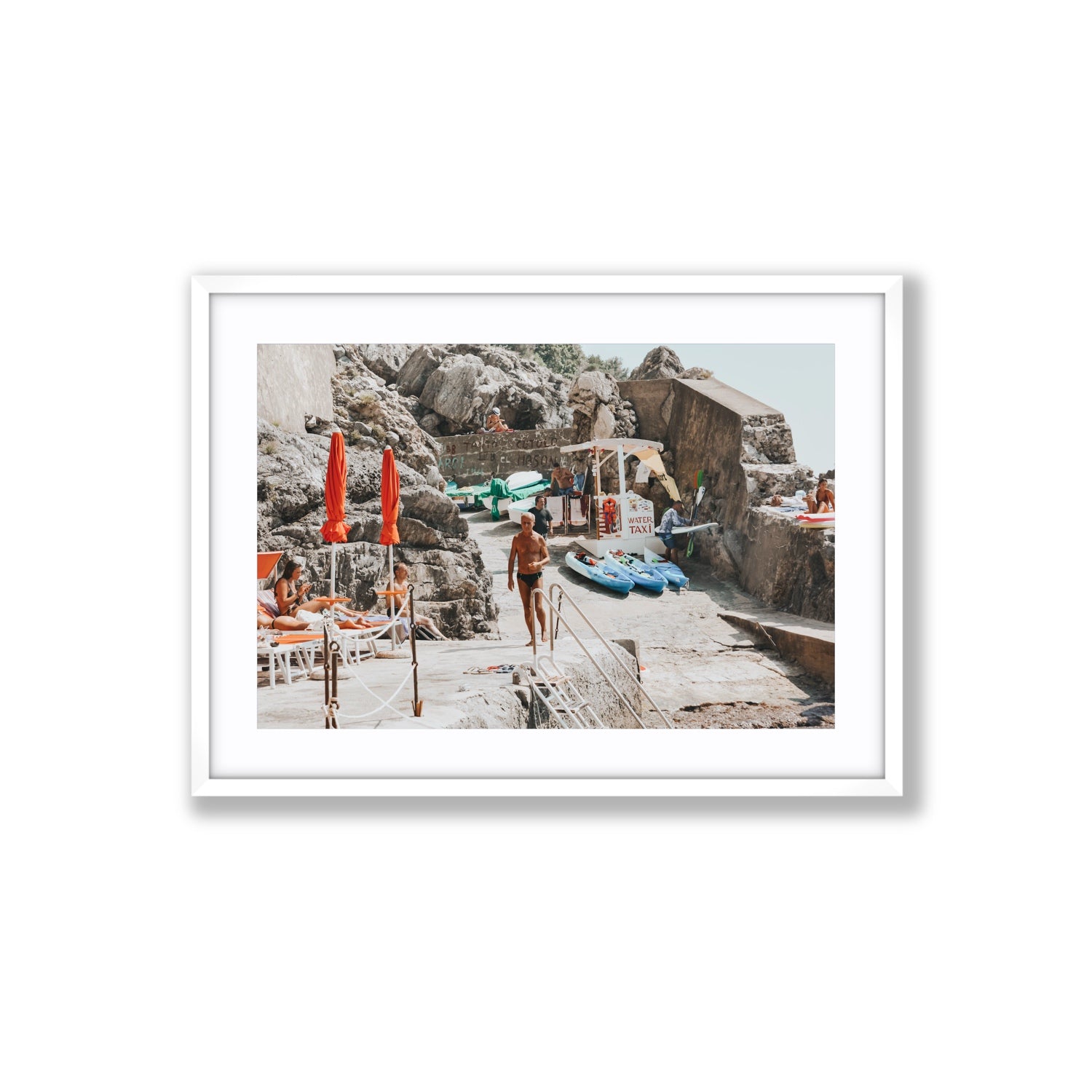 The Local Praiano Amalfi Coast Mediterranean wall art Large fine art print in white frame with matboard
