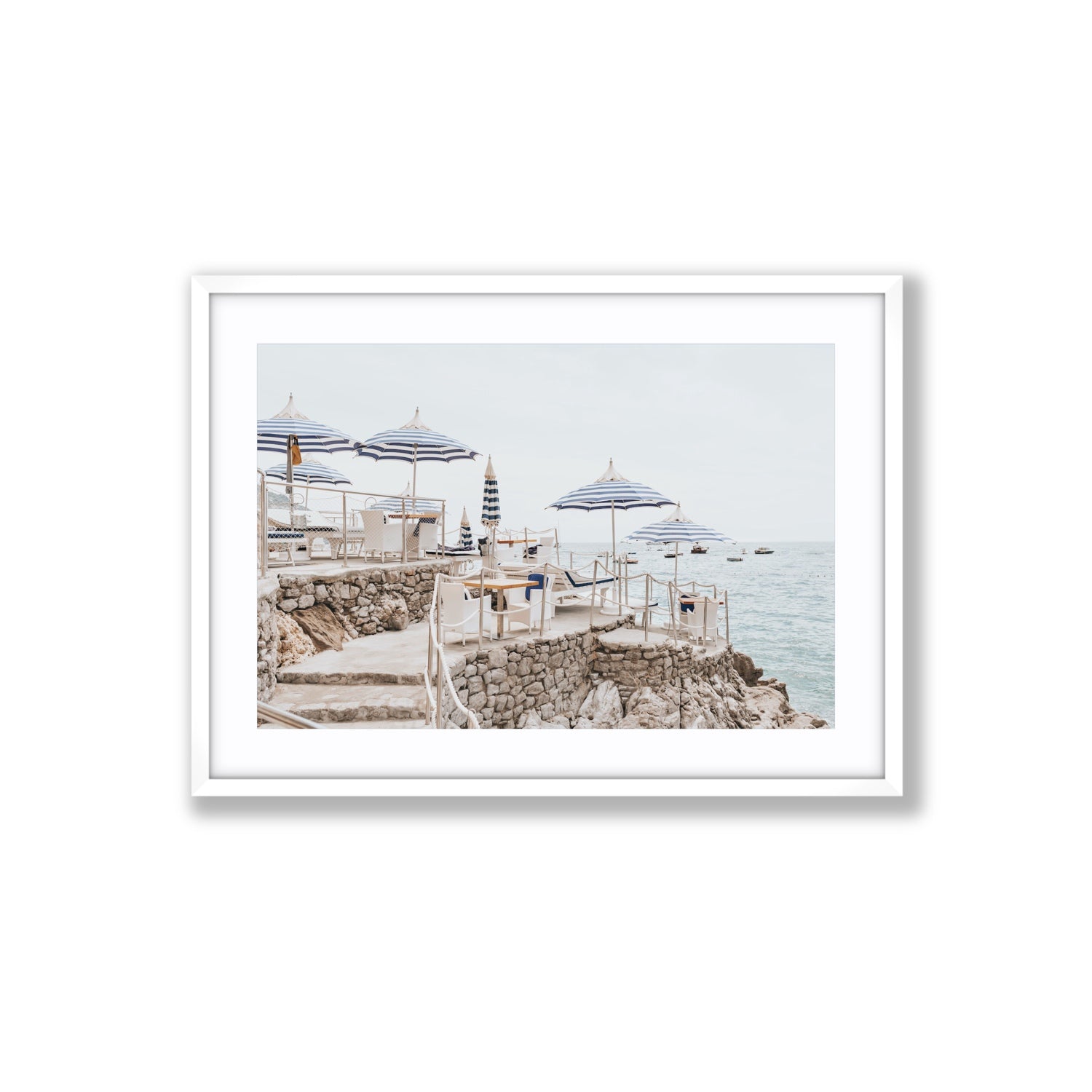 Ombrelloni fine art print, Positano, Italy, Large, White Frame · Matboard, Fine Art Print