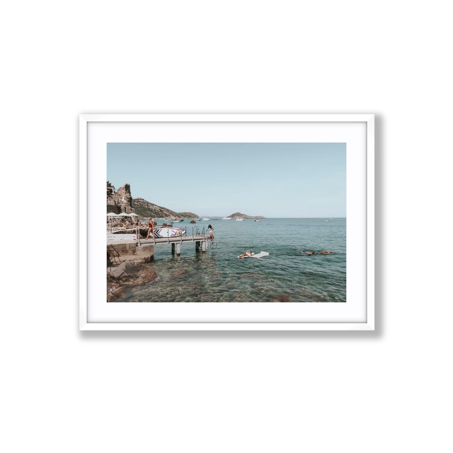 Retro Glamour Tuscany coastal Italian wall art Large fine art print in white frame with matboard