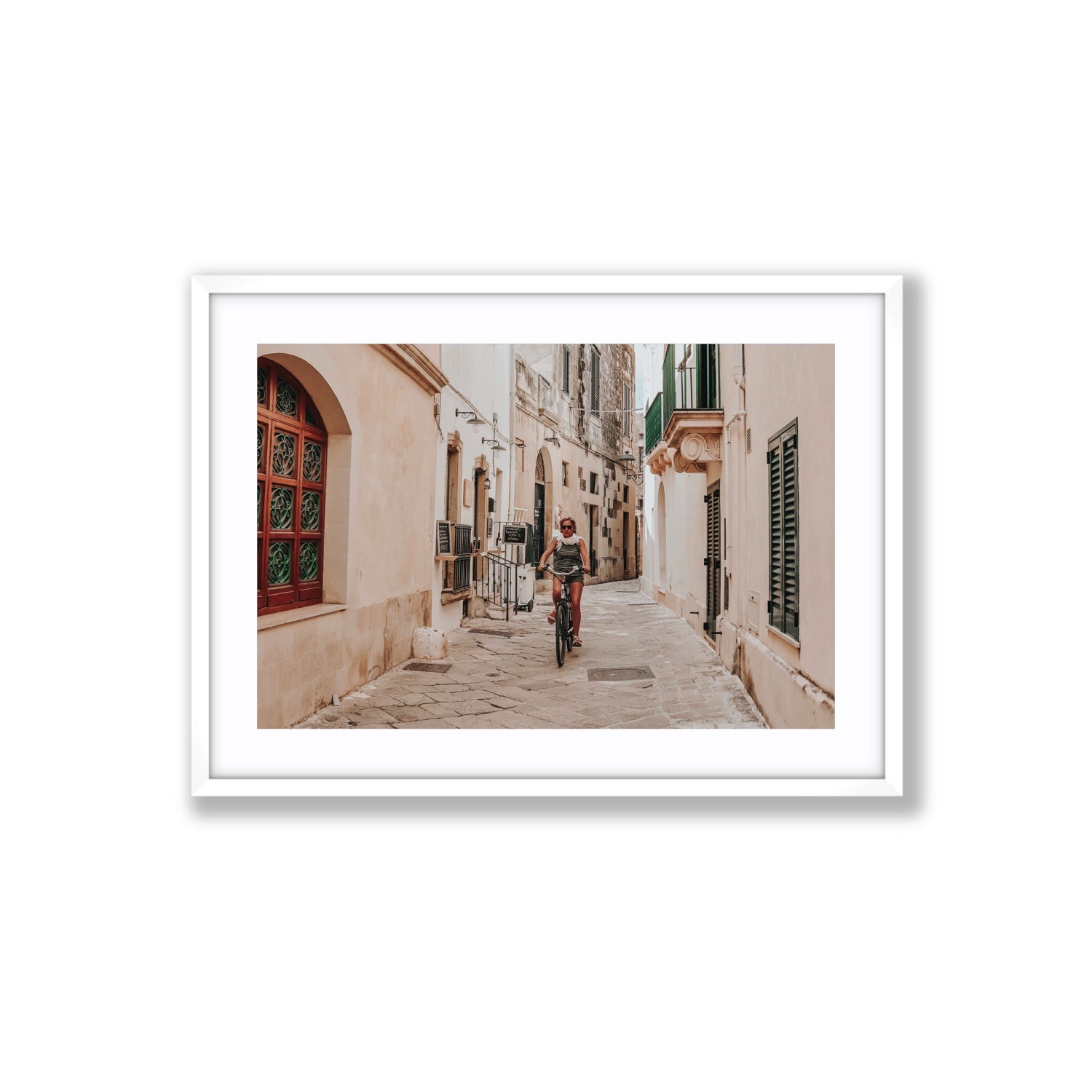 La Donna In Bicicletta Puglia Wall Italian fine art print Large fine art print in white frame with matboard