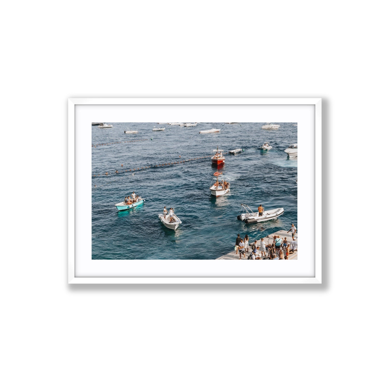 Nautical Parade Positano wall art Large fine art print in white frame with matboard