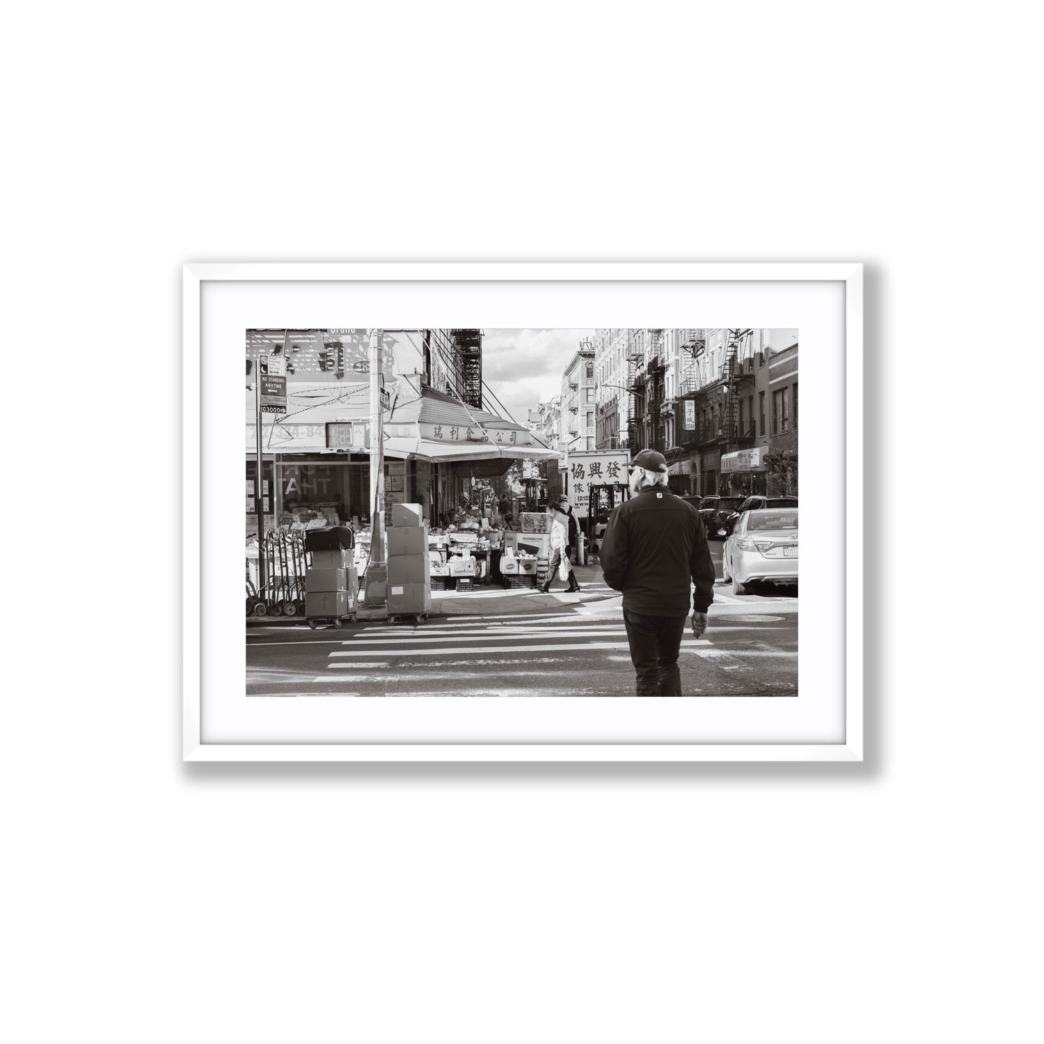 Chinatown New York NYC Street wall art Large fine art print in white frame with matboard