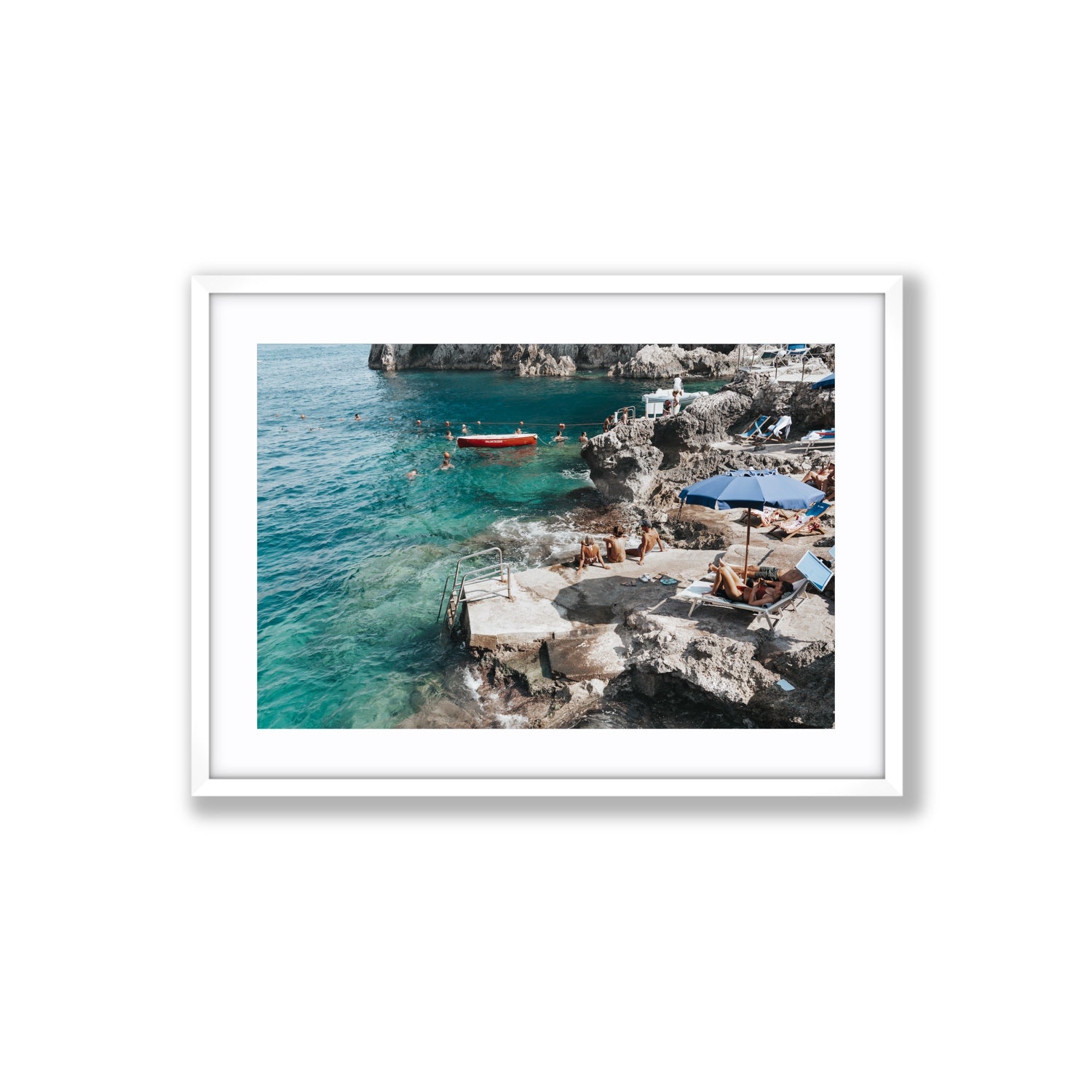 Serenity By The Sea Capri Mediterranean wall art Large fine art print in white frame with matboard