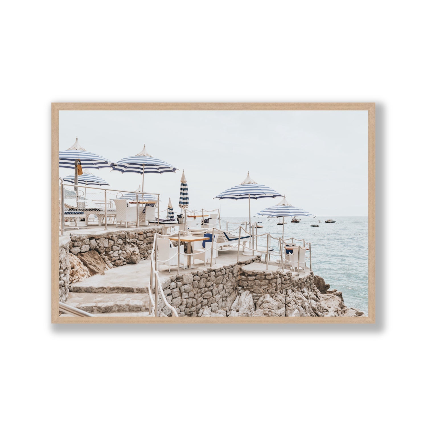 Ombrelloni fine art print, Positano, Italy, Gallery, Natural Oak Frame · Full Bleed, Fine Art Print