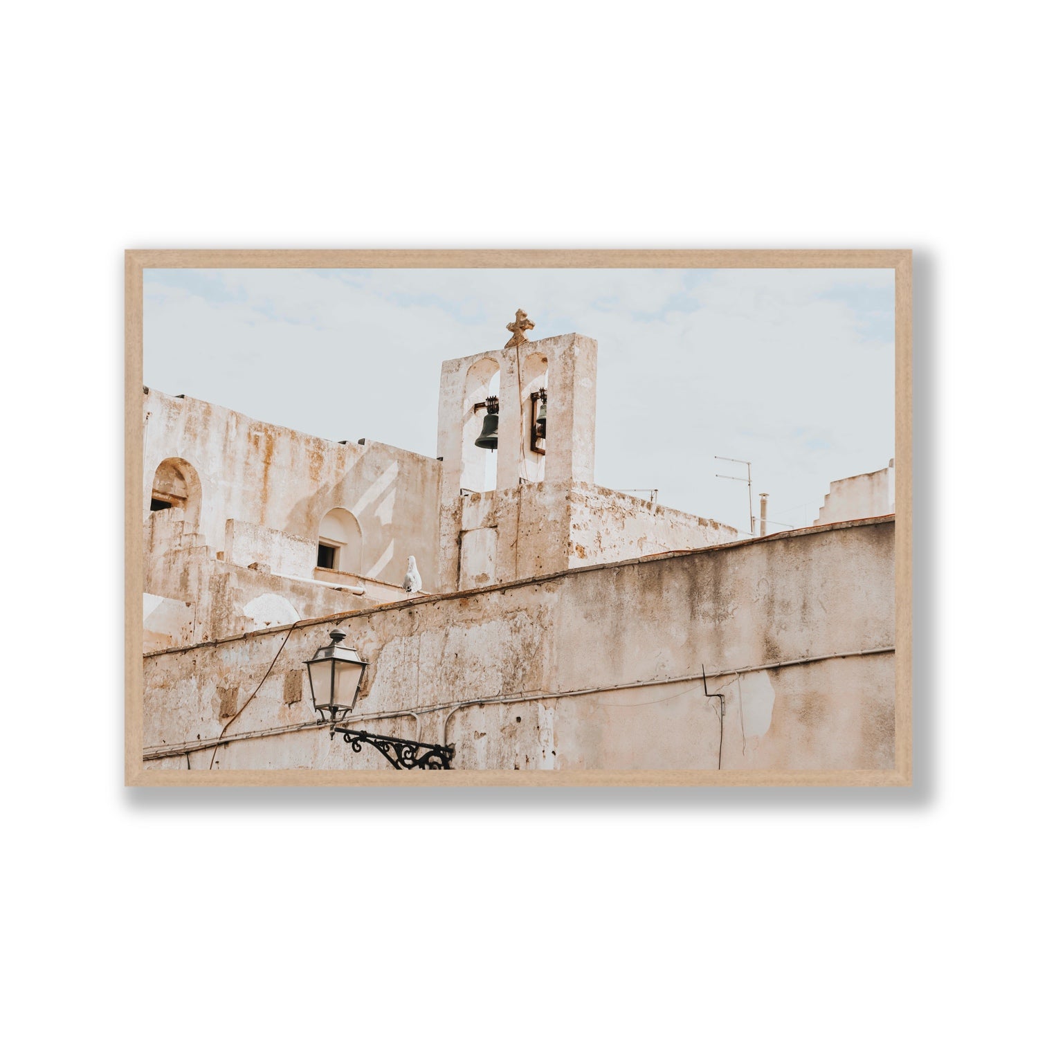 Ancient Bells Puglia Gallipoli Italian wall art Gallery full-bleed fine art print in natural oak frame