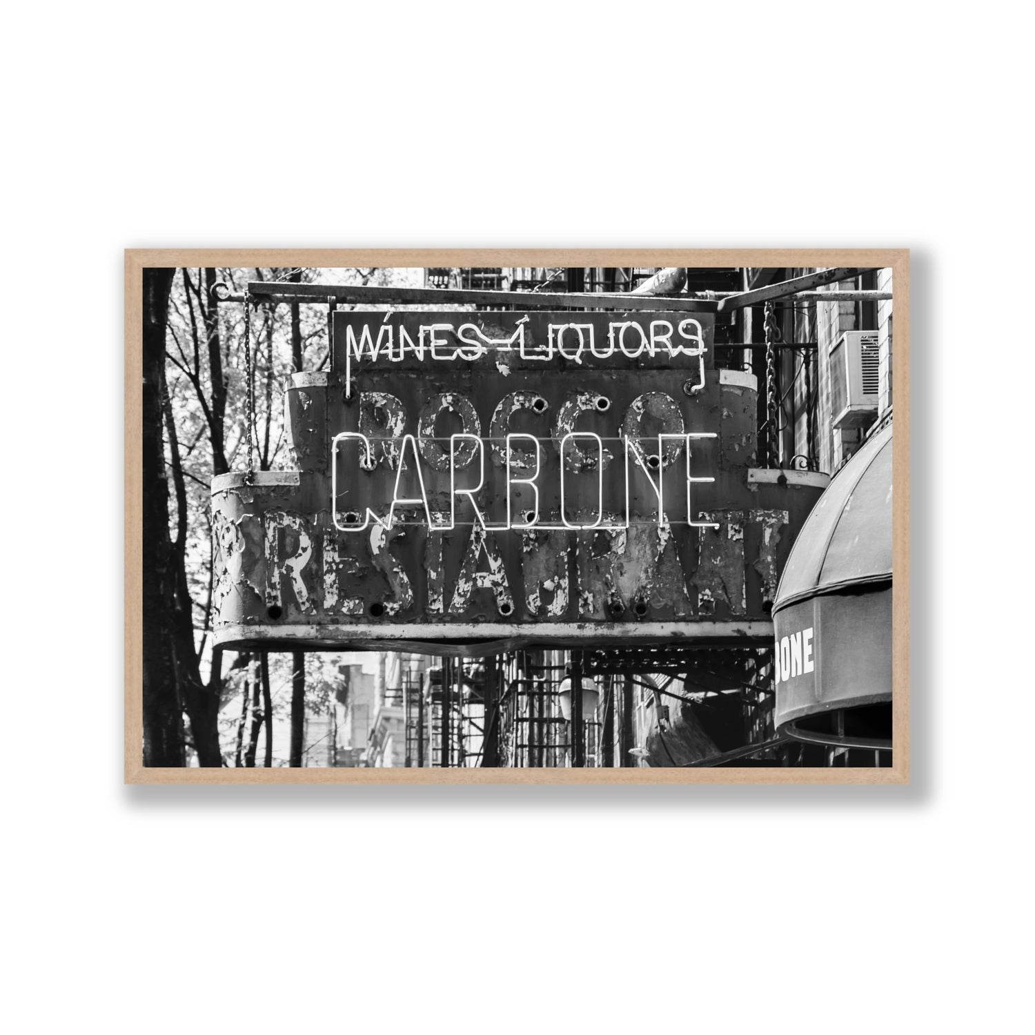 Thompson Street New York NYC Black & White wall art Gallery full-bleed fine art print in natural oak frame