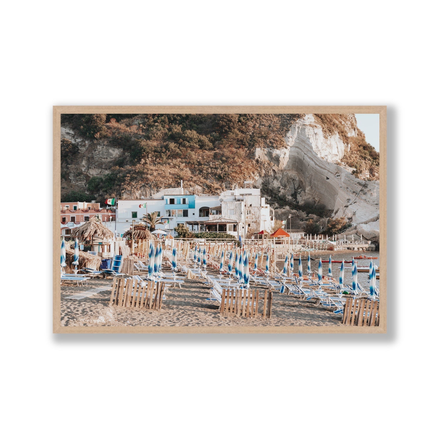 Sant' Angelo Ischia Italian coastal wall art Gallery full-bleed fine art print in natural oak frame