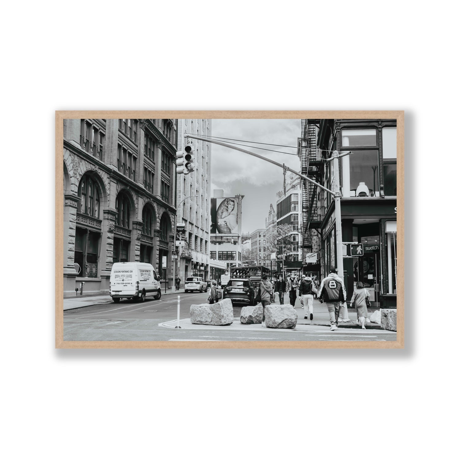 Inkwell Metropolis New York NYC Black & White wall art Gallery full-bleed fine art print in natural oak frame