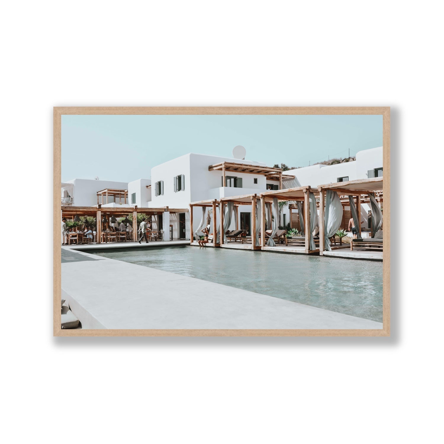 Polytelís Mykonos Greek island wall art Gallery full-bleed fine art print in natural oak frame