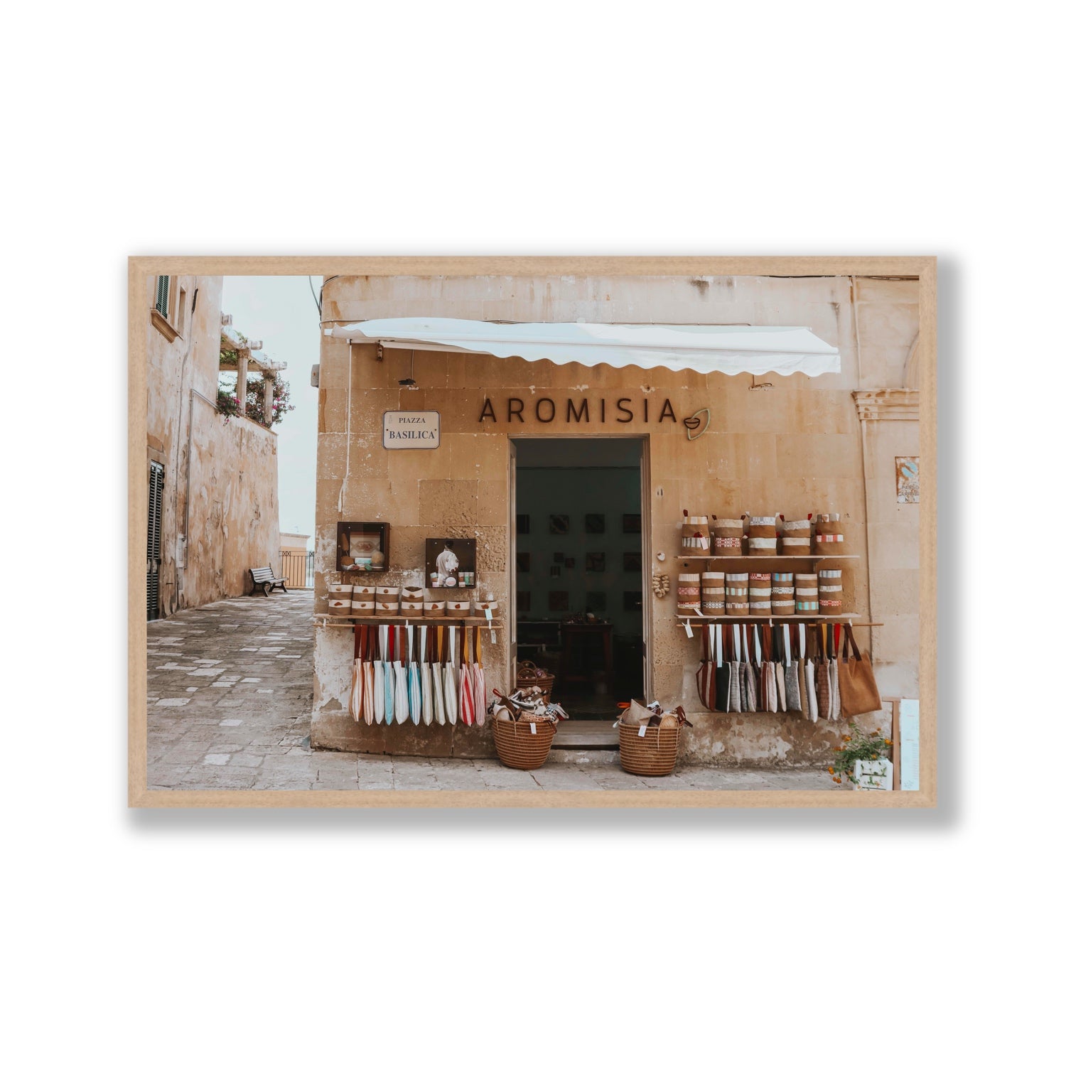 Aromisia Puglia Otranto Italian wall art Gallery full-bleed fine art print in natural oak frame