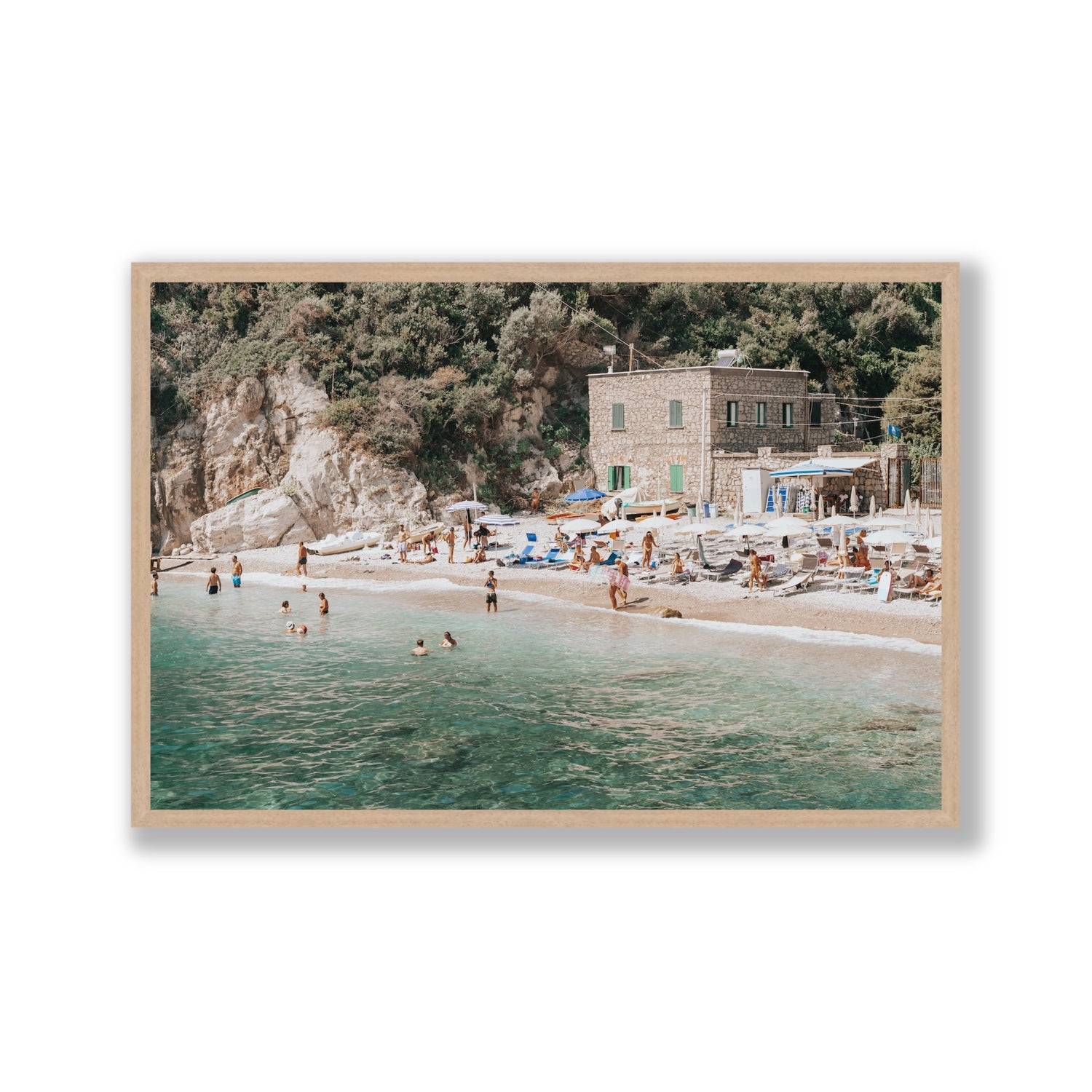 Secluded Sanctuary Nerano Italian Mediterranean decor wall art Gallery full-bleed fine art print in natural oak frame