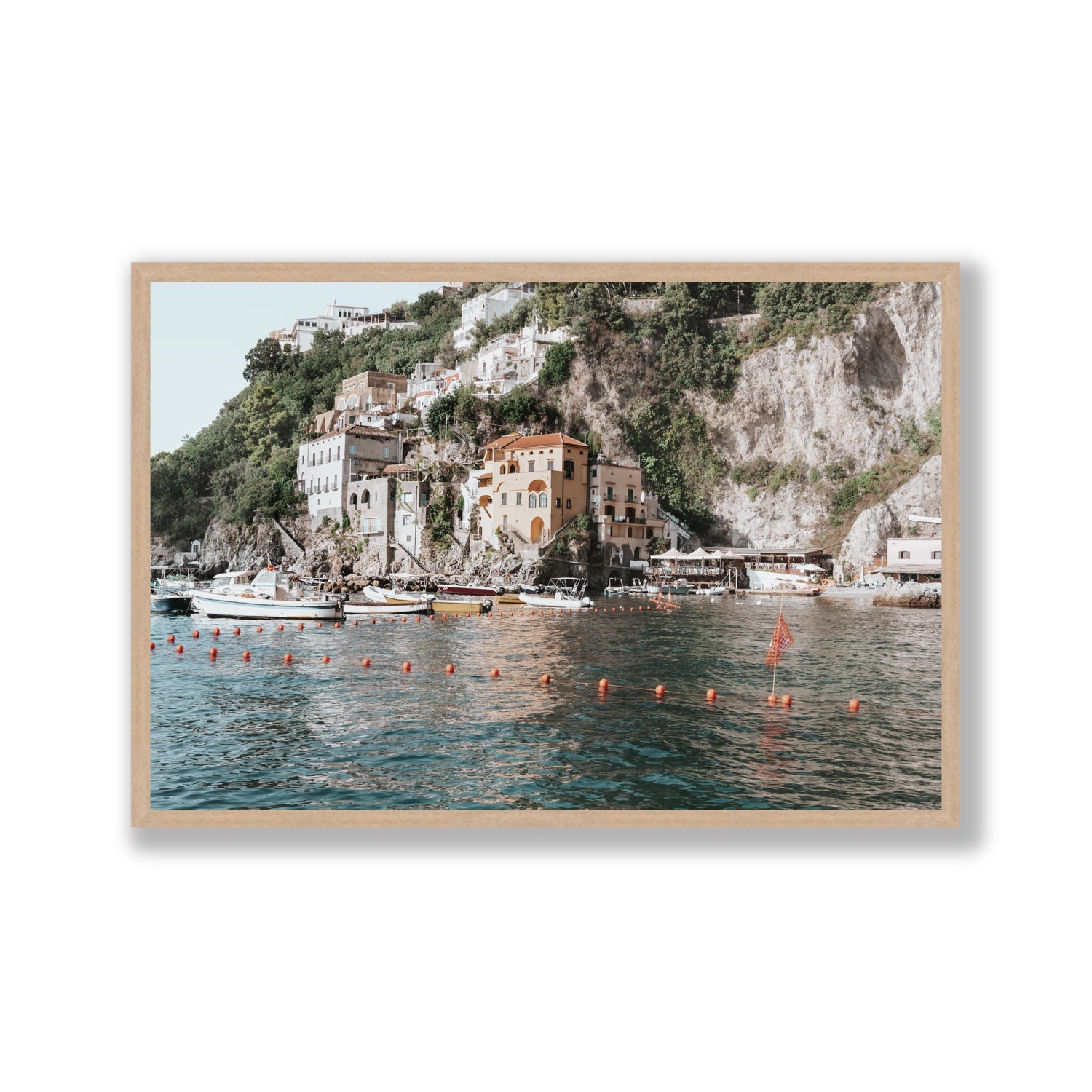 Amalfi Villas fine art print, Amalfi, Italy, coastal scenes artwork, Gallery, Natural Oak Frame · Full Bleed, Fine Art Print