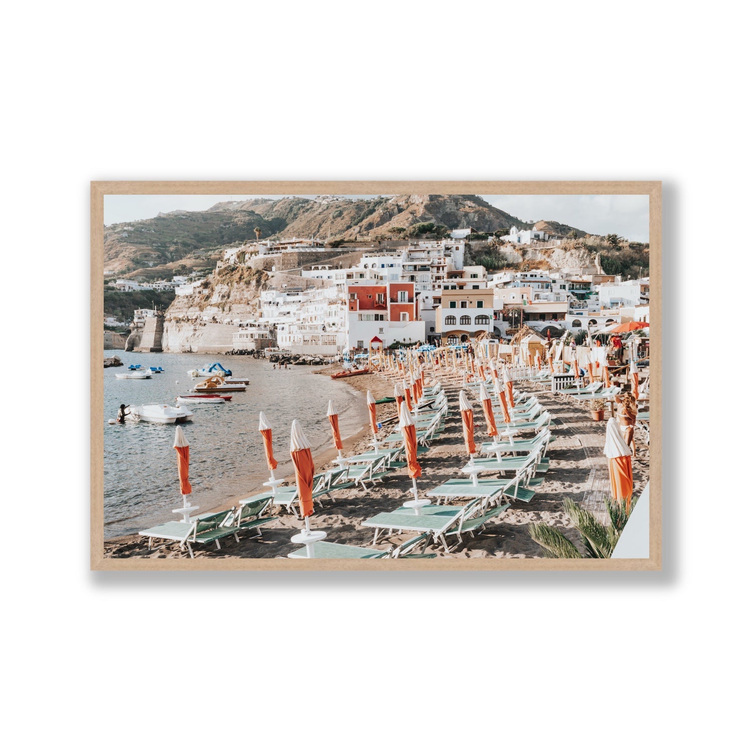 Sole Estivo Ischia Italian coastal wall art Gallery full-bleed fine art print in natural oak frame